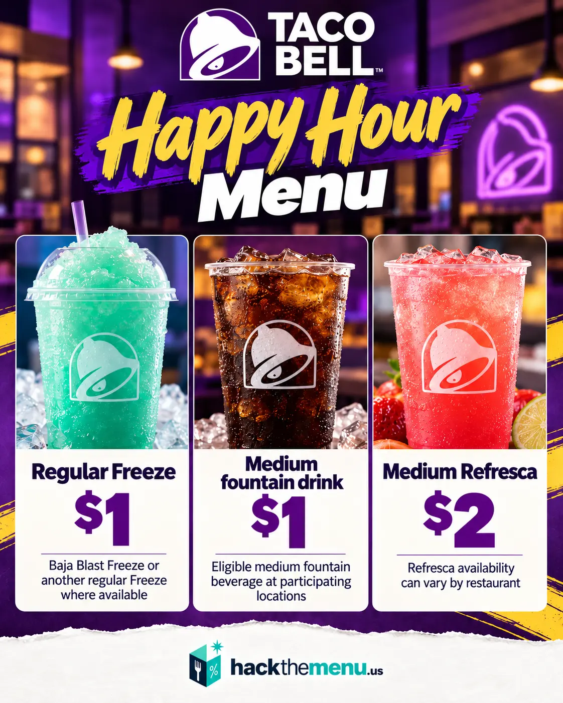 Taco Bell Happy Hour menu
