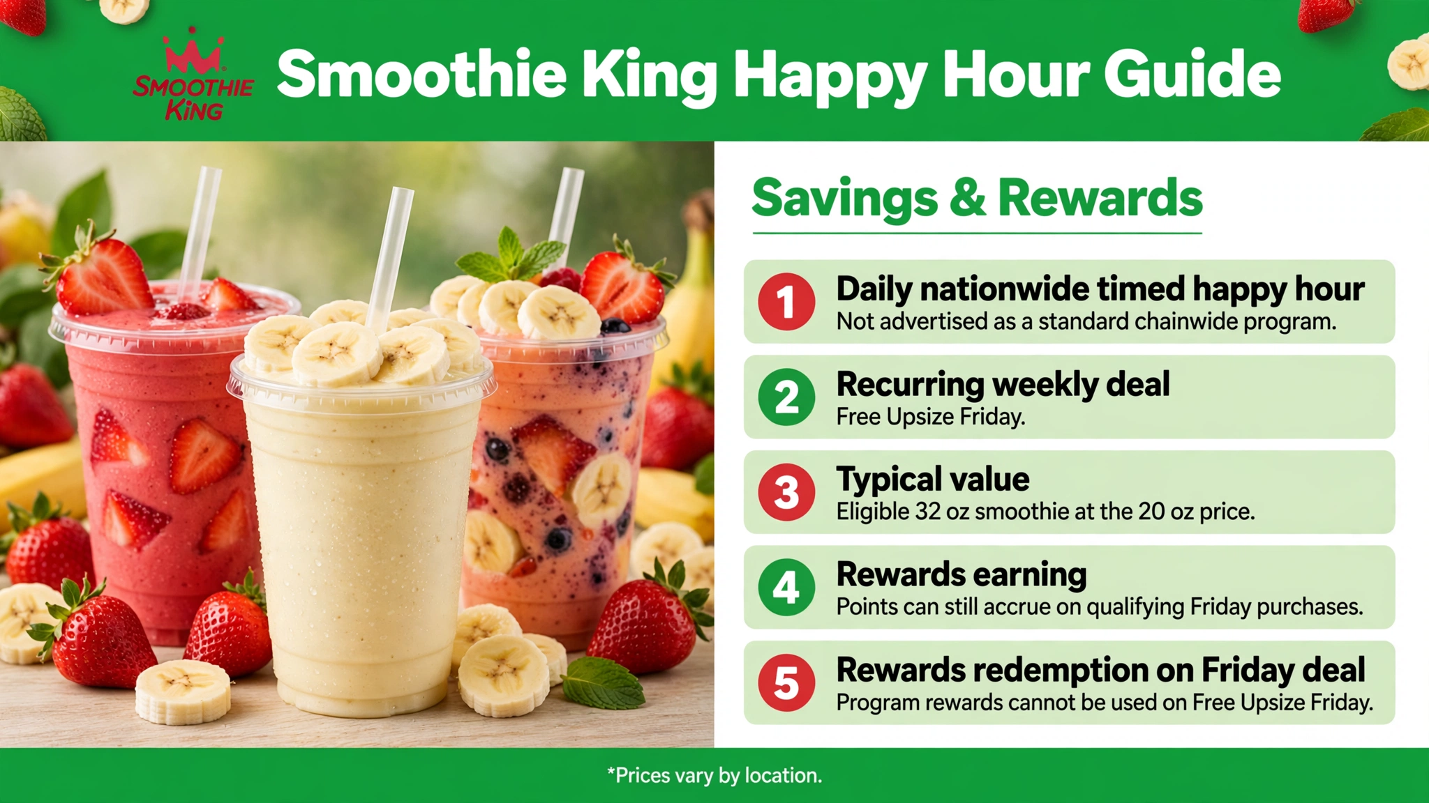 Smoothie King happy hour savings guide infographic