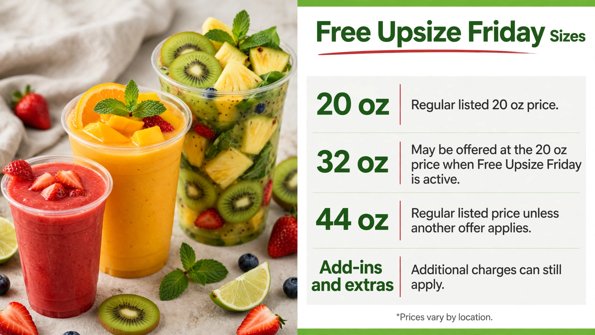 Free Upsize Friday size choices infographic
