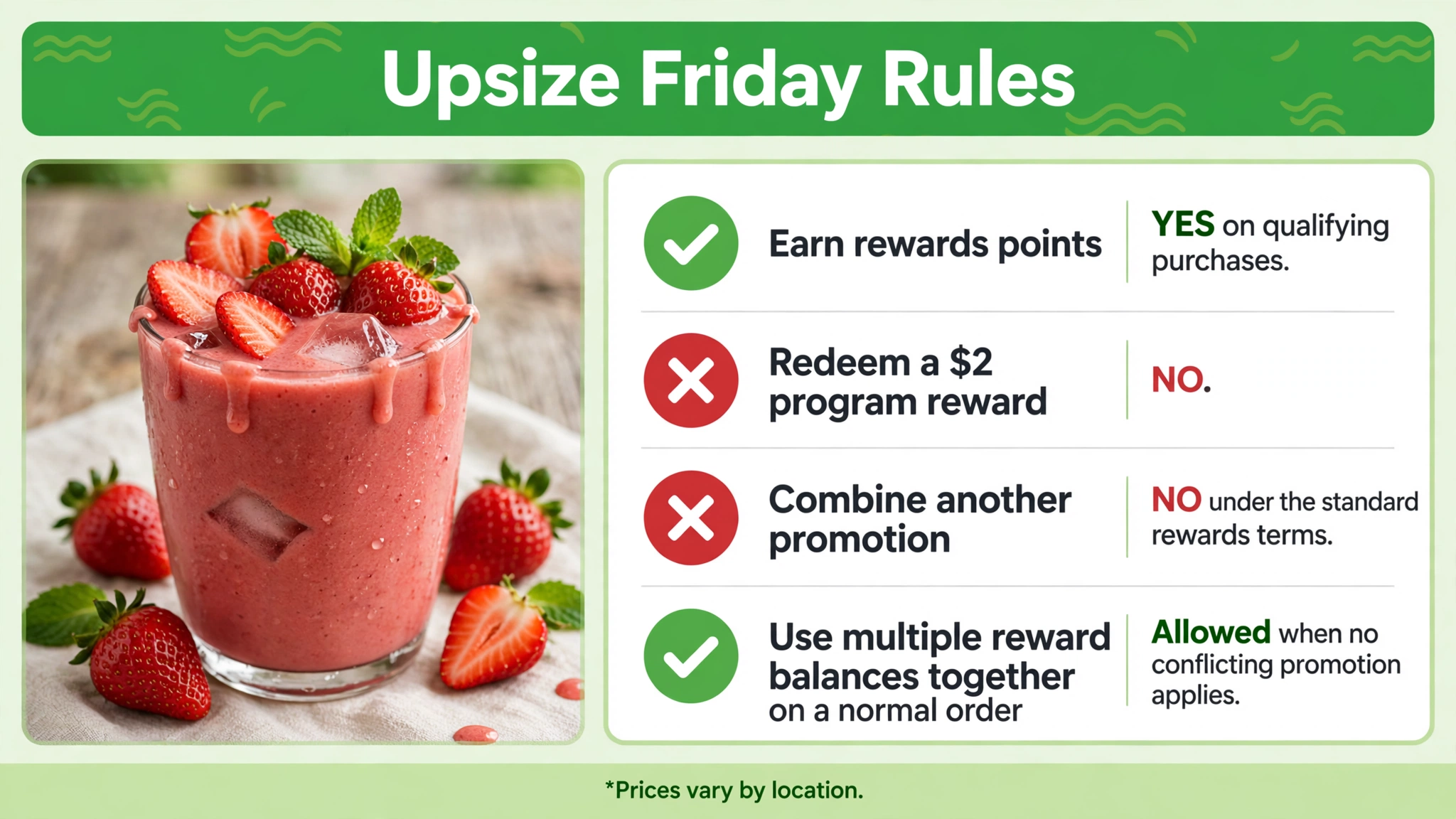 Free Upsize Friday rules infographic