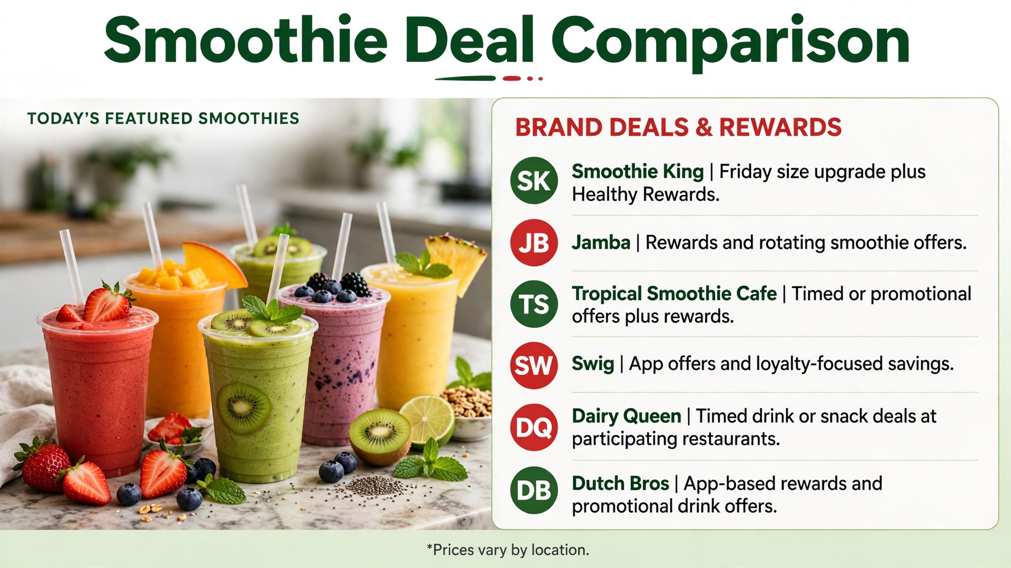 Smoothie deal comparison across brands infographic