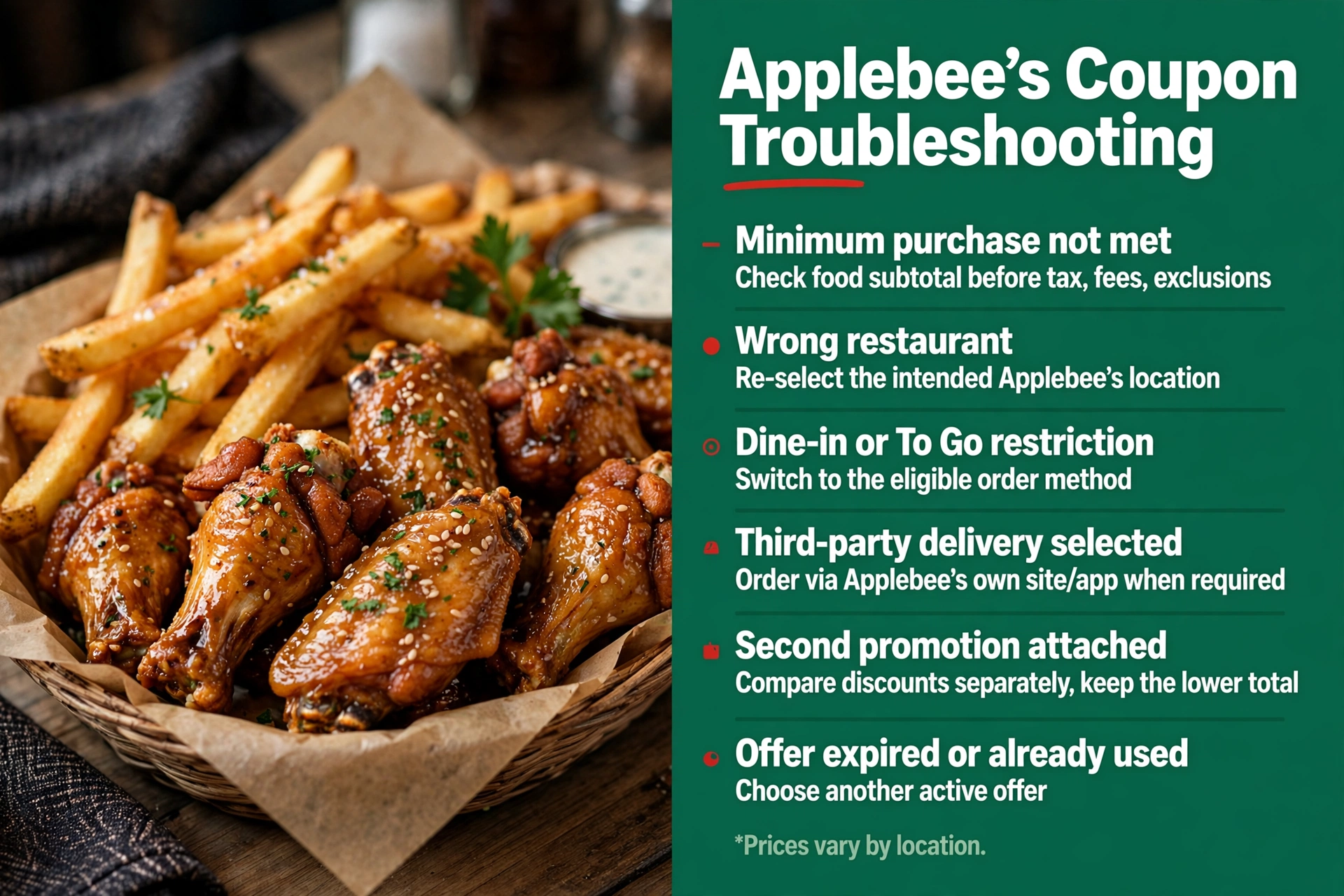 Infographic: Applebee's coupon troubleshooting — common promo code issues and how to fix them
