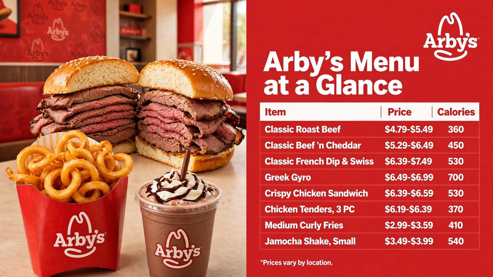 Arbys Menu Glance infographic