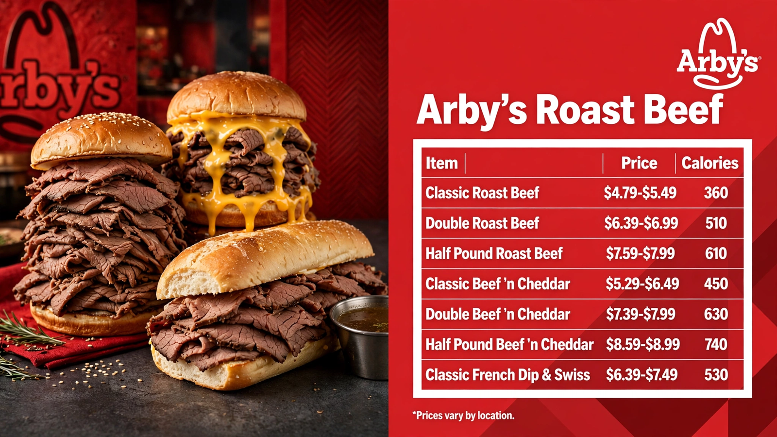 Arbys Menu Roast Beef infographic