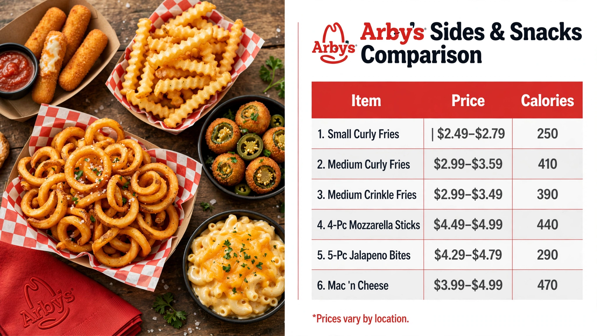 Arby's sides and snacks comparison infographic