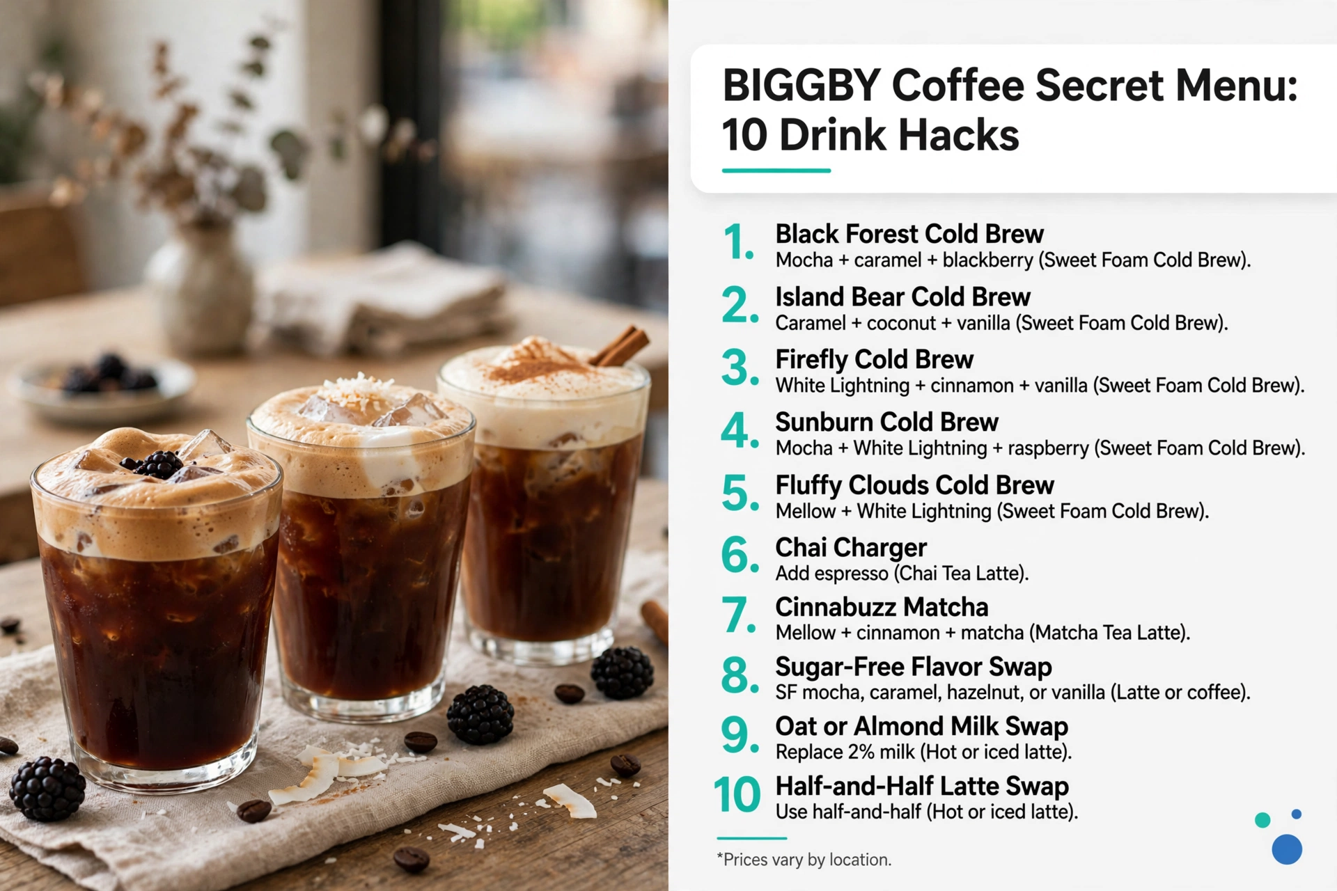 BIGGBY Coffee Secret Menu infographic: 10 drink hacks and how to order them