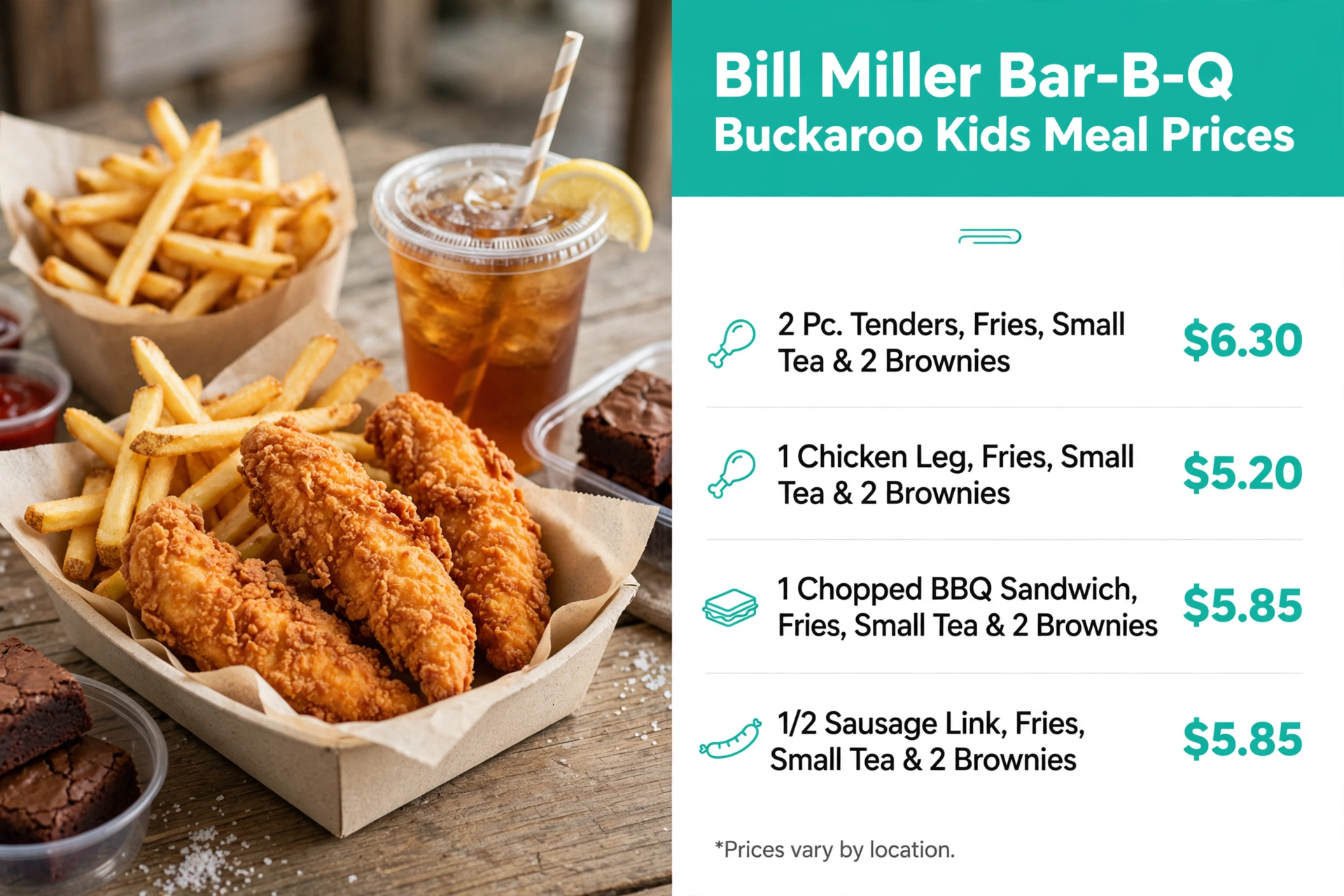 Bill Miller Bar-B-Q menu prices: Buckaroo Kids Meal Prices infographic