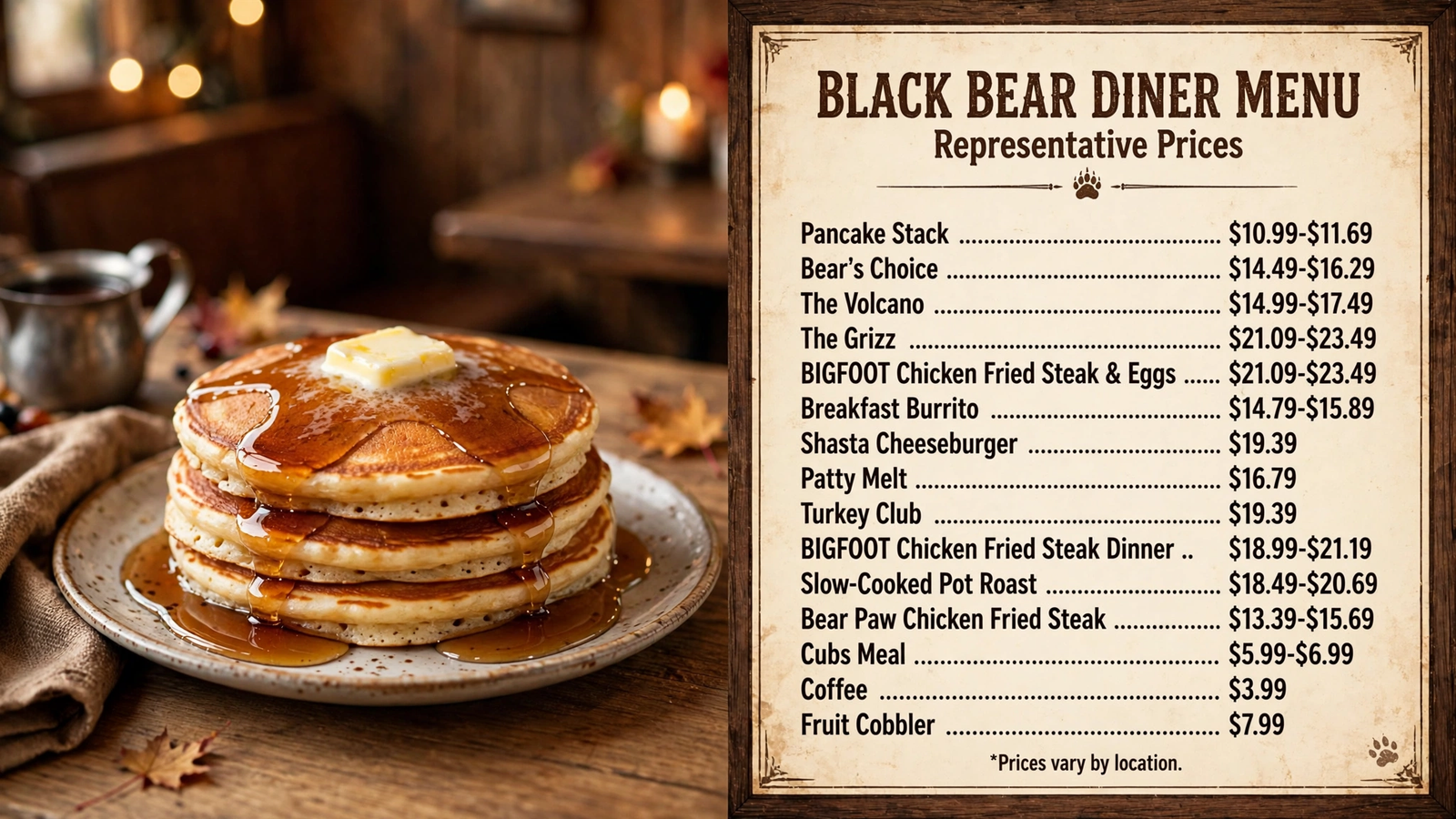 Black Bear Diner menu table 1 infographic