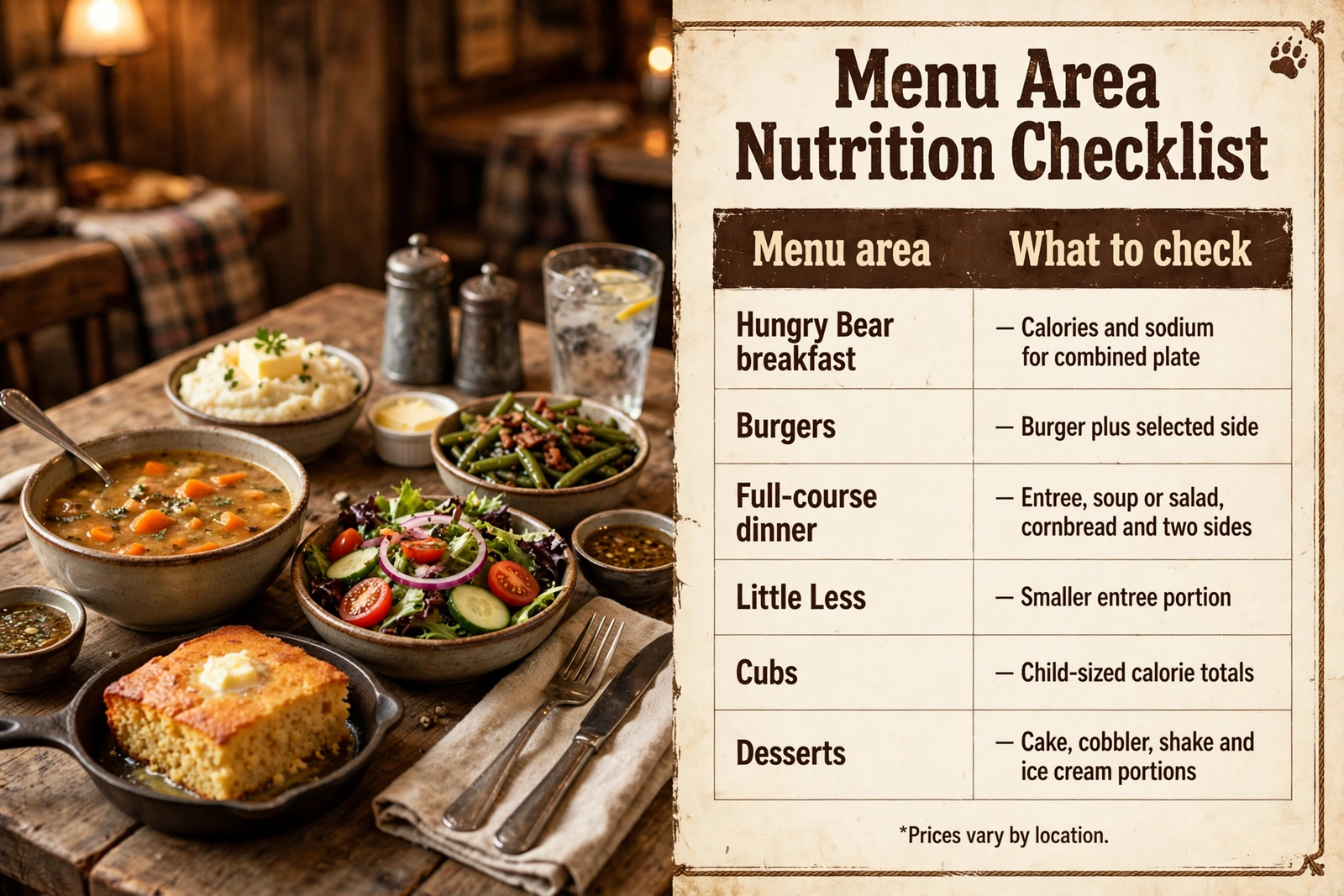 Black Bear Diner menu table 22 infographic