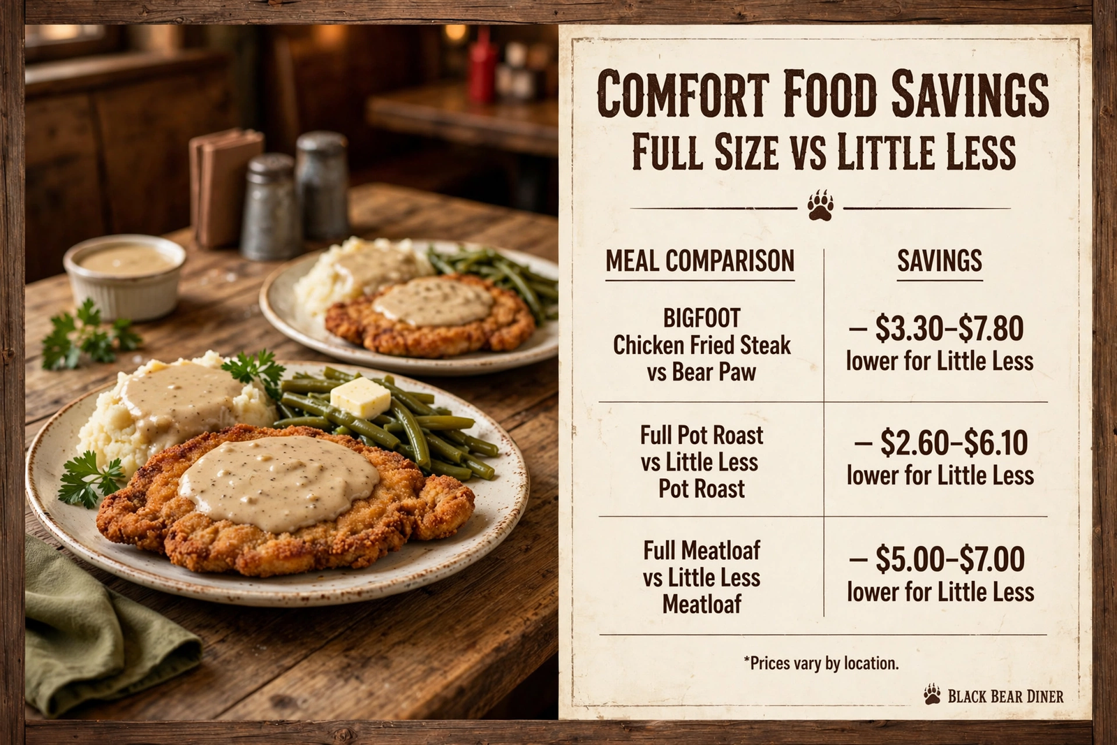 Black Bear Diner menu table 24 infographic