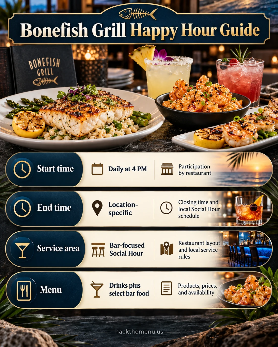 Bonefish Grill Happy Hour Social Hour Times infographic