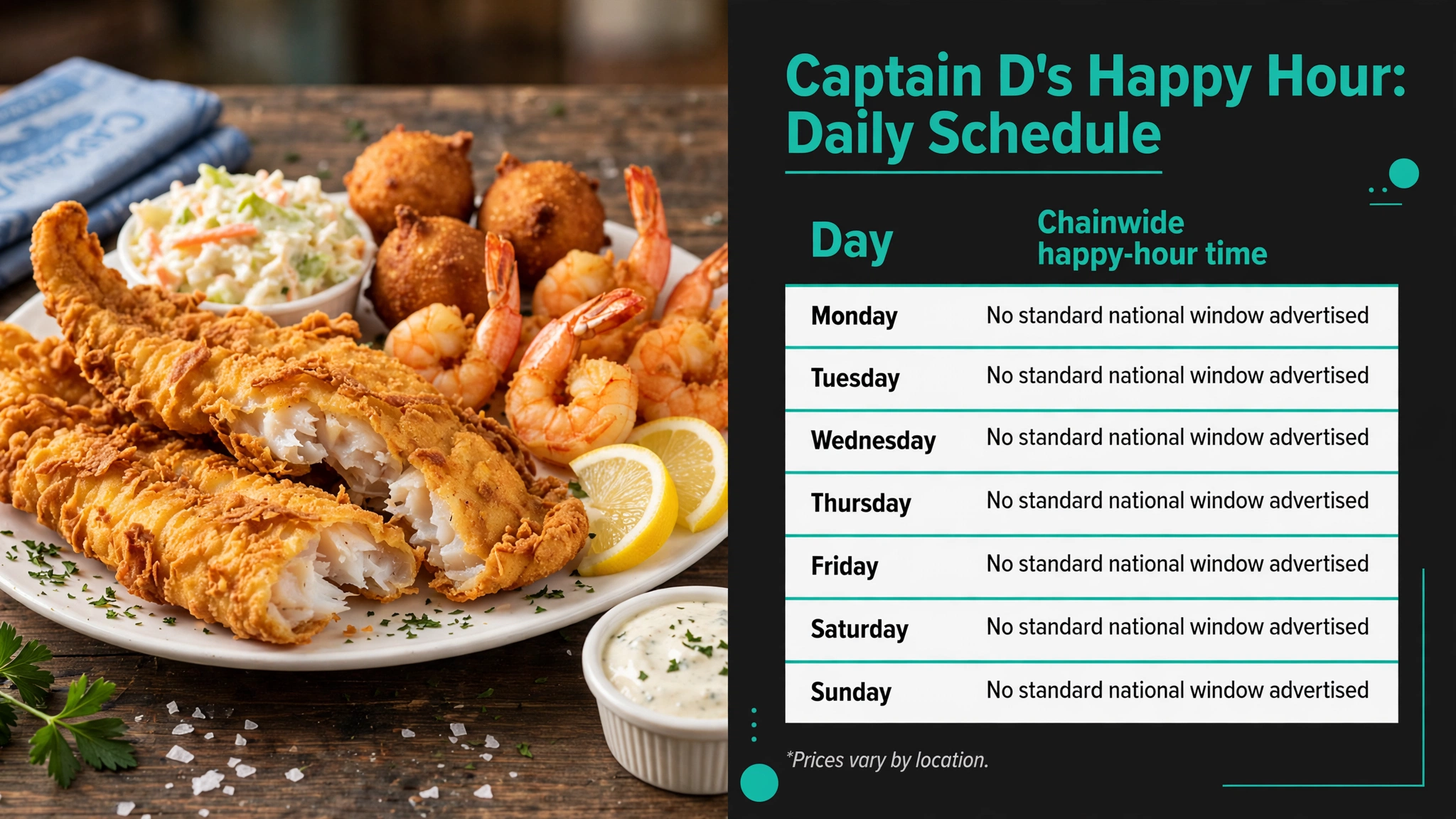 Captain D's happy hour daily schedule infographic
