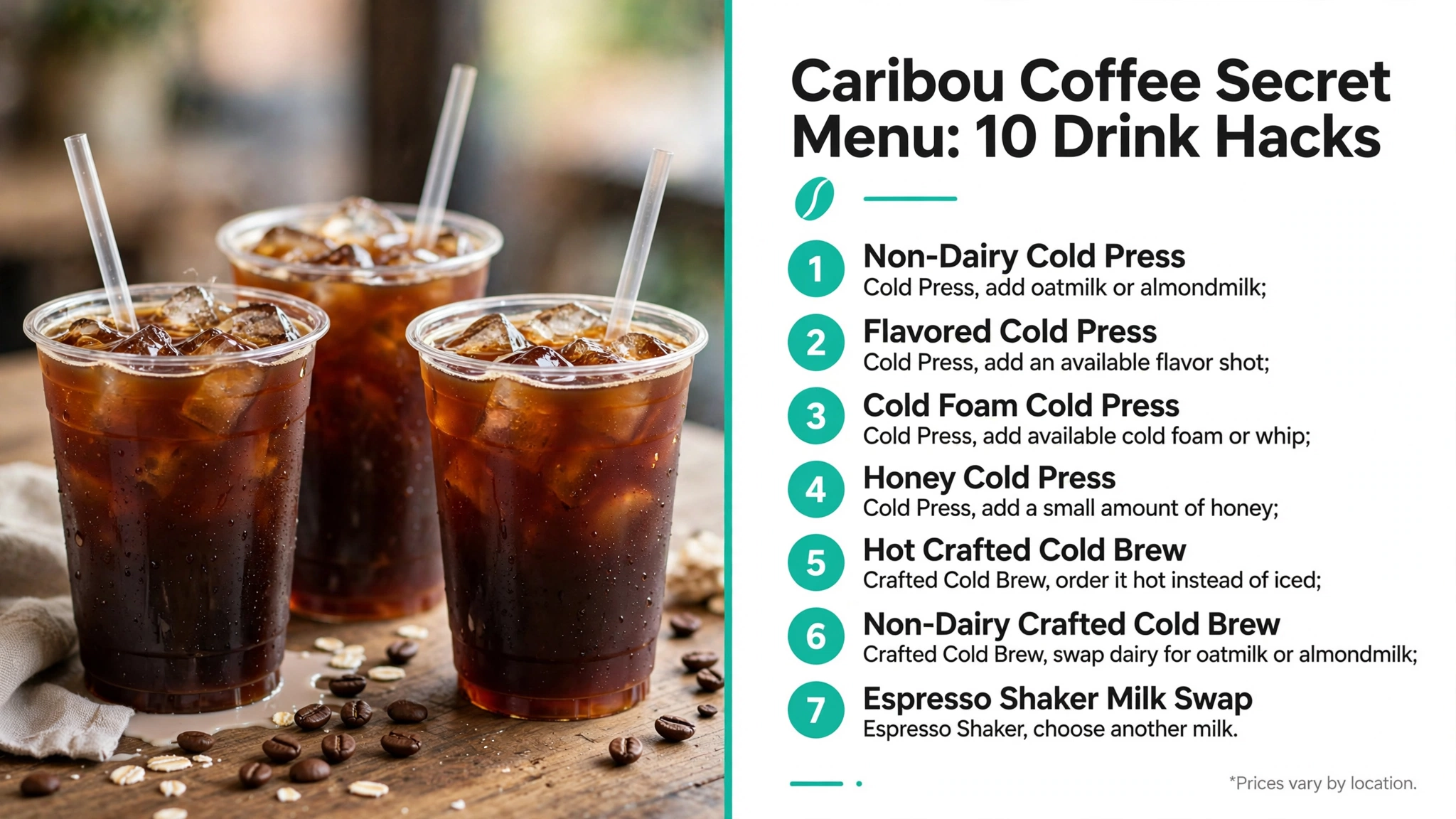 Caribou Coffee secret menu drink hacks infographic