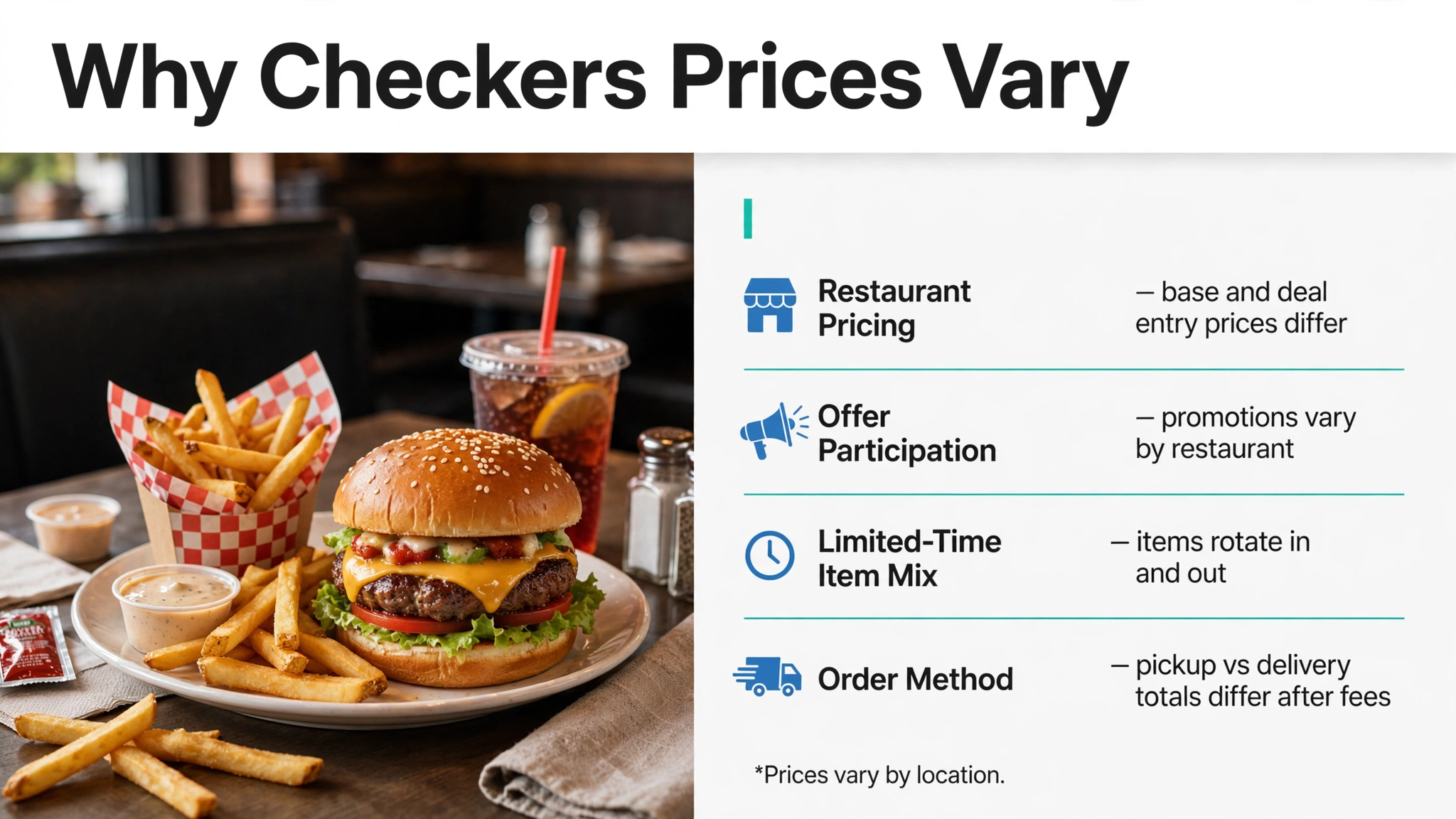 Why Checkers prices and deal availability vary by restaurant and order method