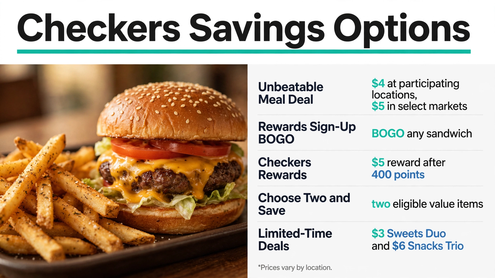 Checkers savings options: meal deal, rewards, BOGO and value offers