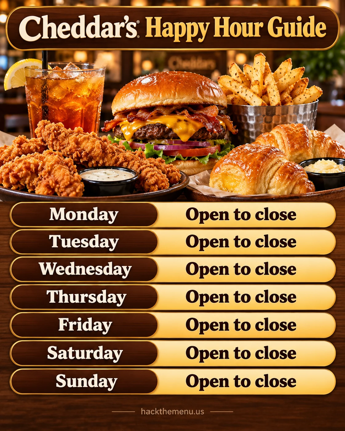 Cheddars Happy Hour Times infographic