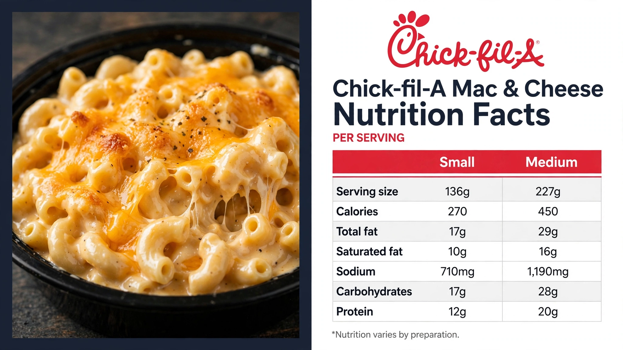 Chick-fil-A Mac and Cheese nutrition facts infographic
