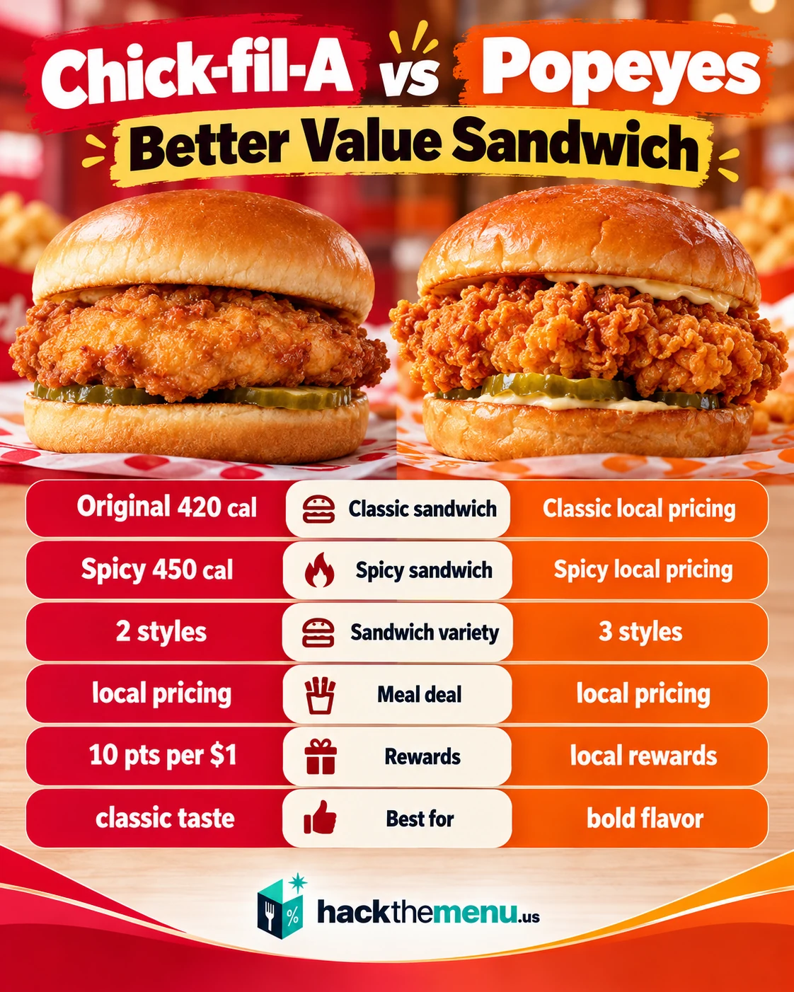 Chick Fil A Vs Popeyes Better Value Sandwich infographic