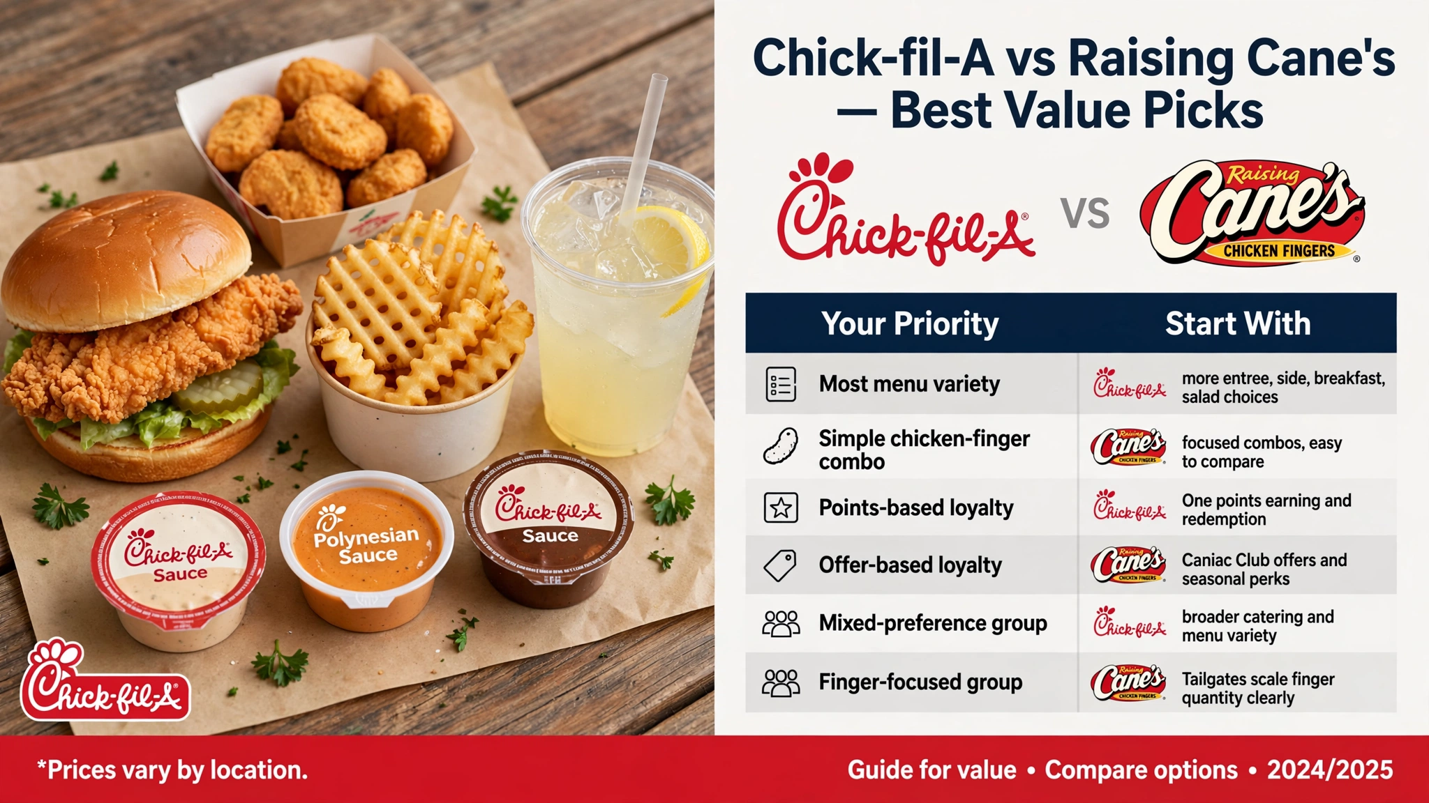 Chick-fil-A vs Raising Cane's best value infographic