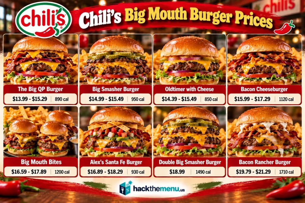 Chilis Menu Burgers infographic