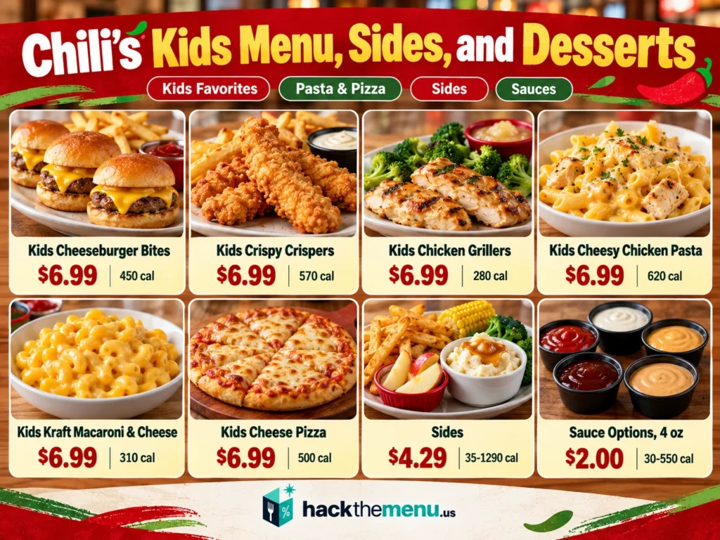 Chilis Menu Kids Sides Desserts infographic