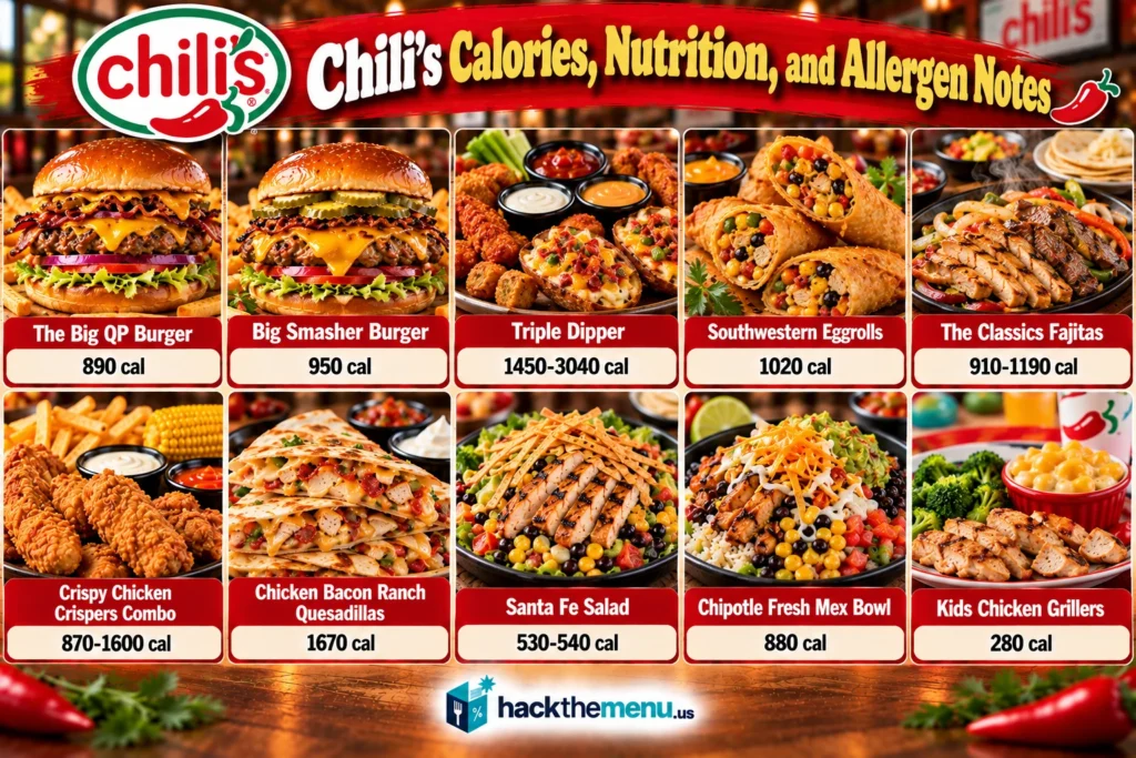 Chilis Menu Nutrition Calories infographic