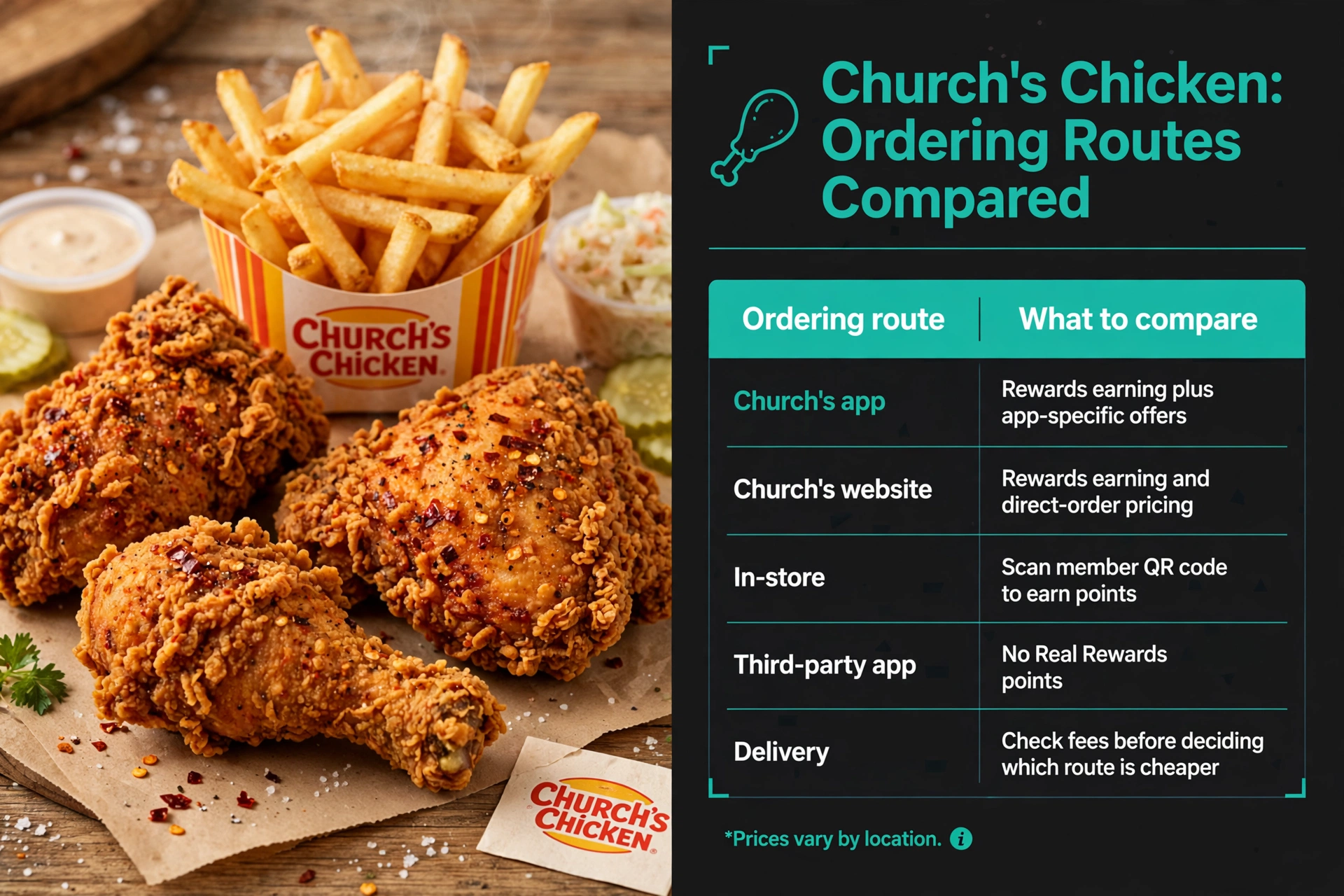 Church's Chicken ordering routes compared infographic