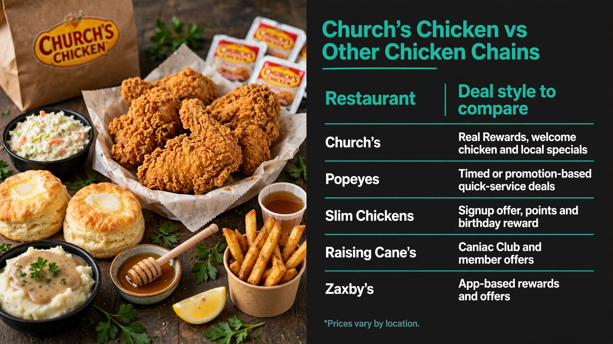 Church's Chicken vs other chicken chains deals infographic
