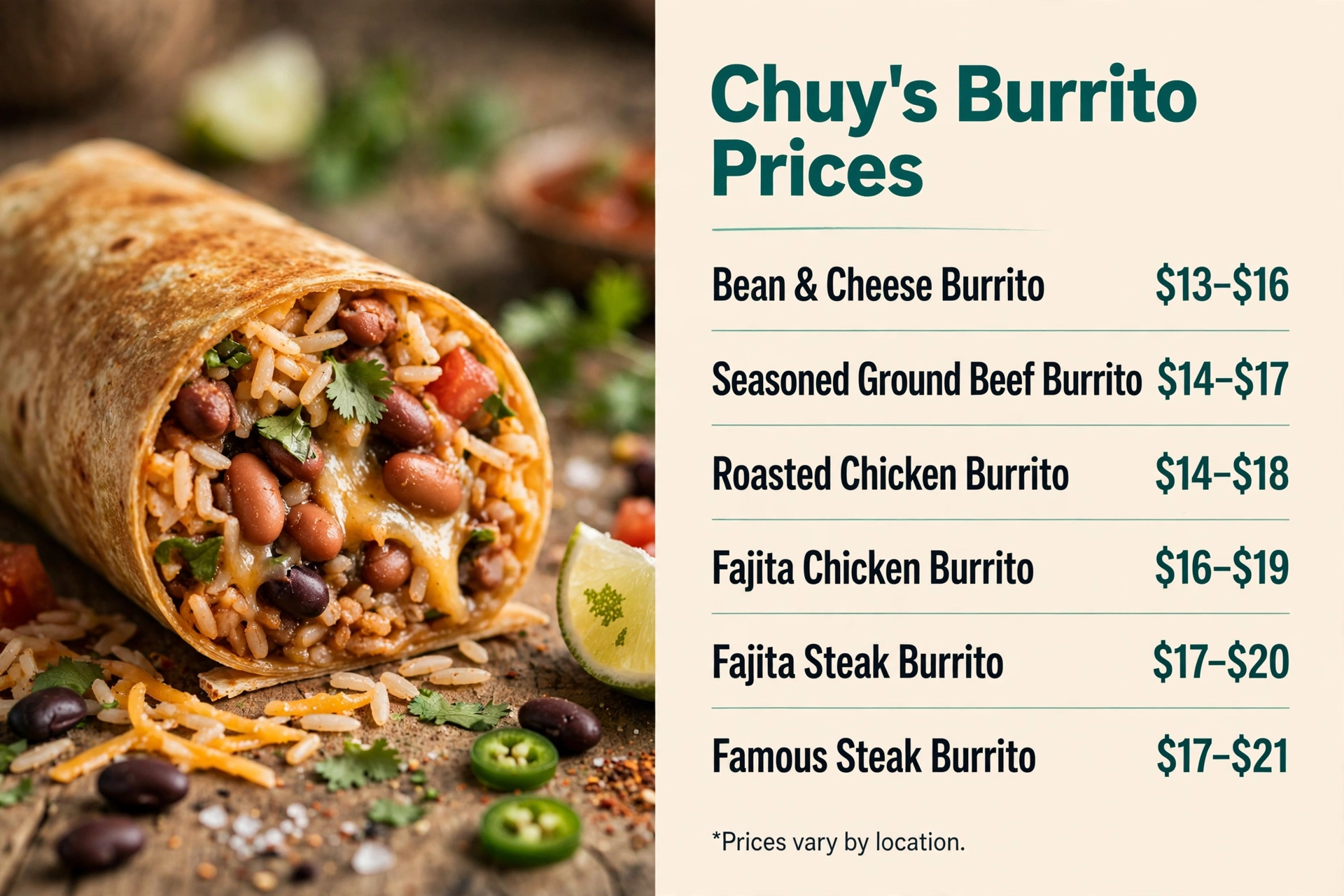 Chuy's burrito prices infographic