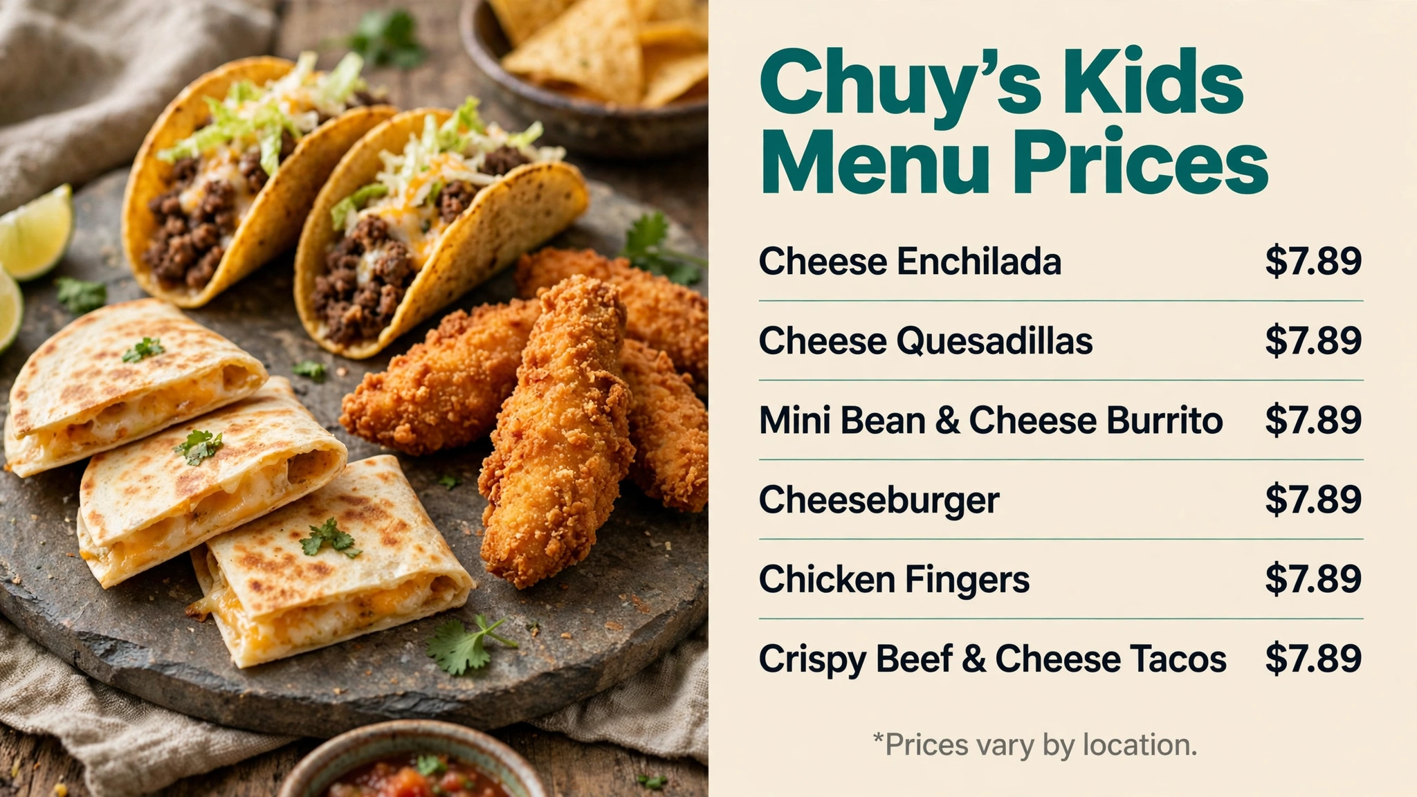 Chuy's kids menu prices infographic