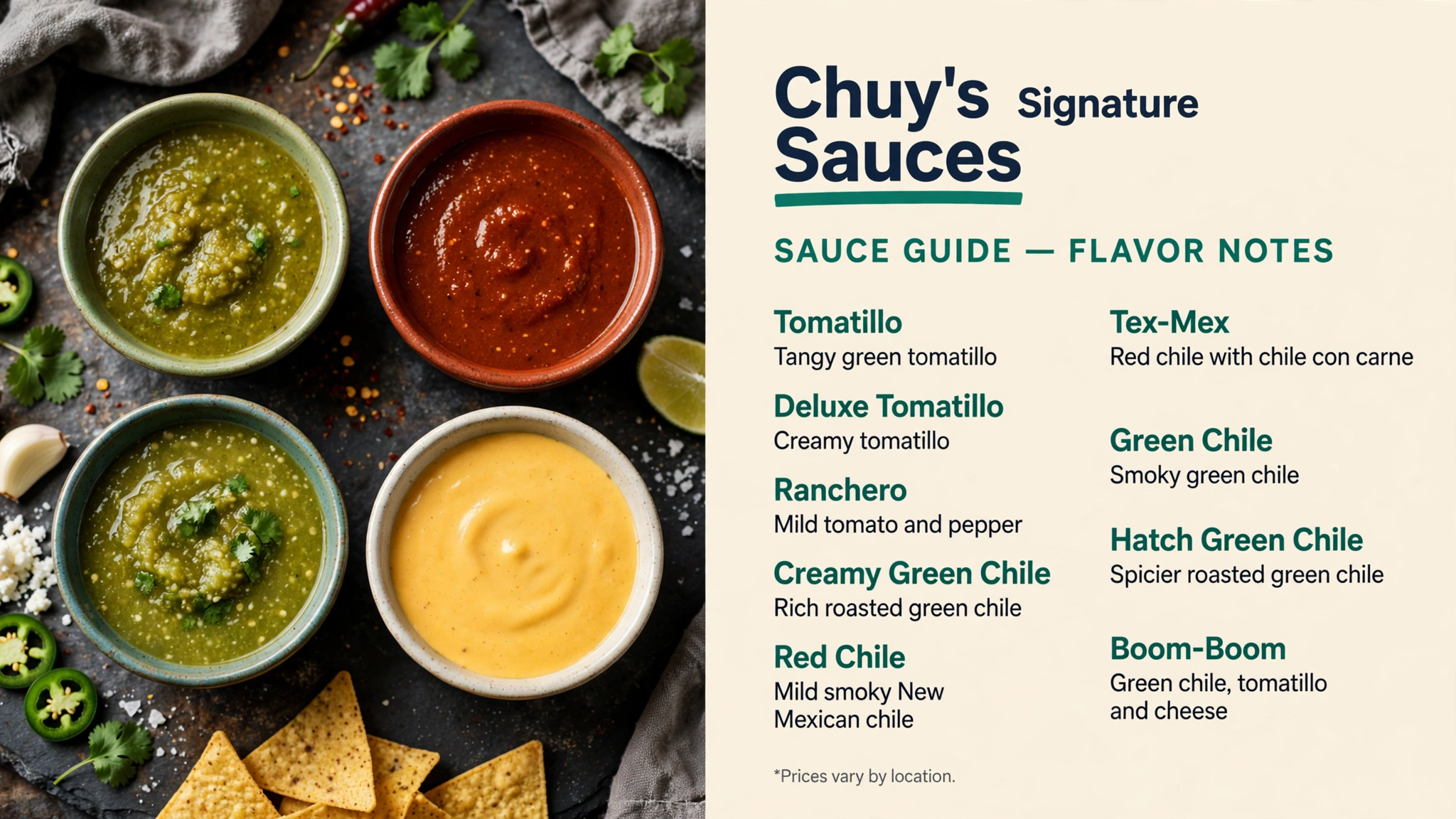 Chuy's signature sauces flavor guide infographic