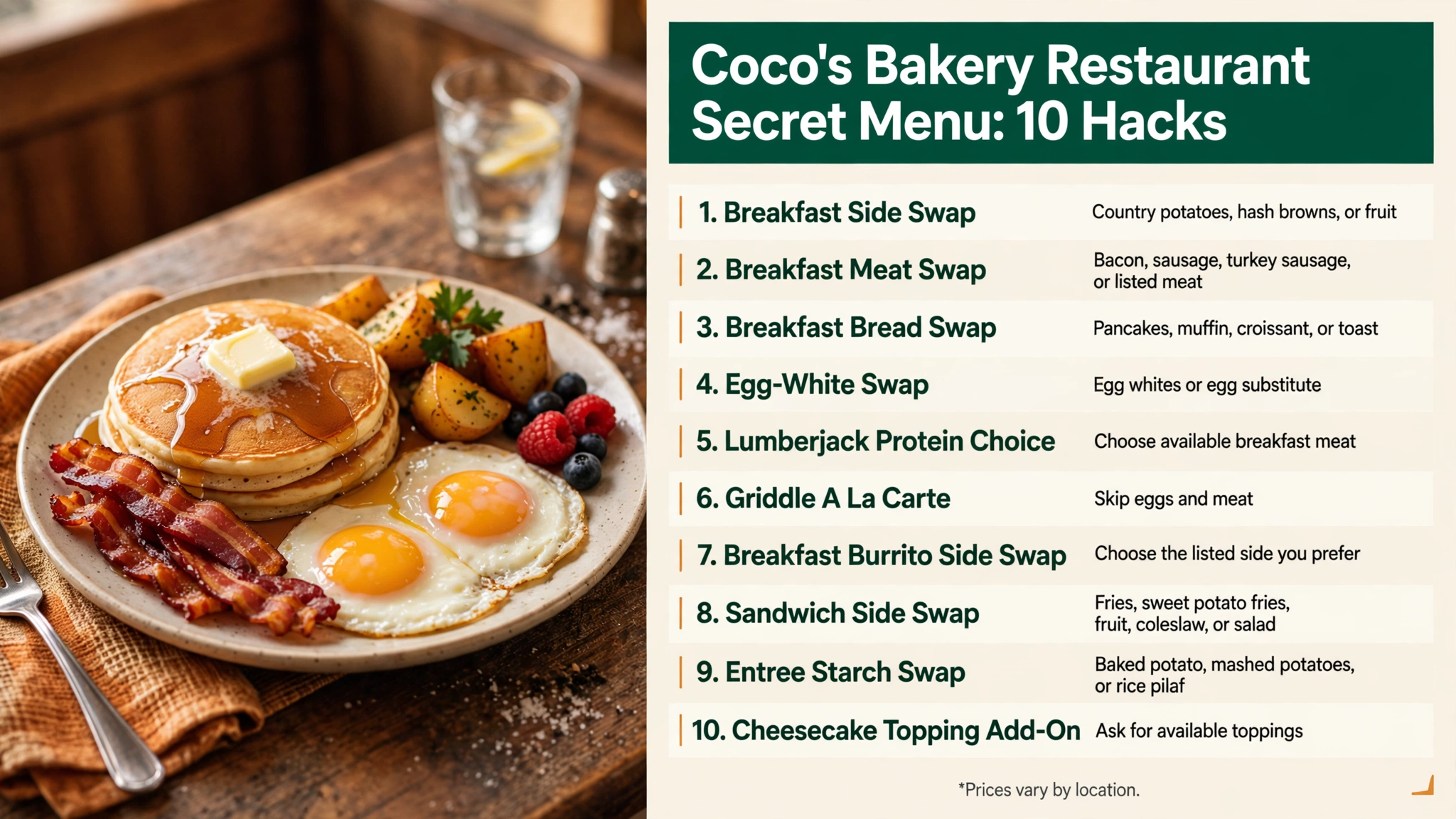Infographic: Coco's Bakery Restaurant secret menu with 10 ordering hacks
