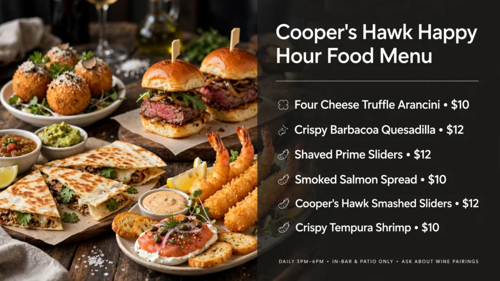 Cooper's Hawk Happy Hour appetizers infographic