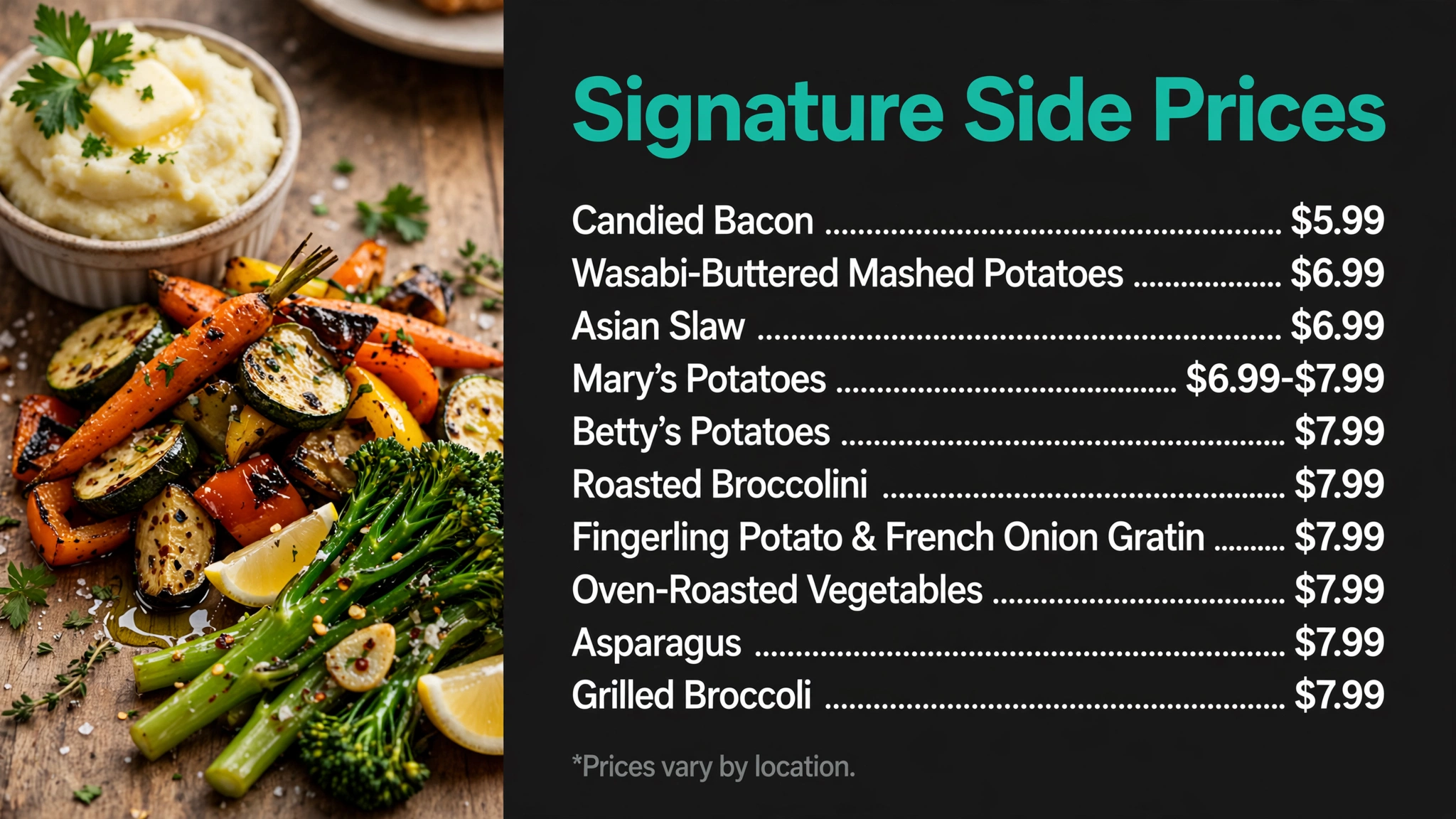 Cooper's Hawk signature side prices infographic with item names and prices