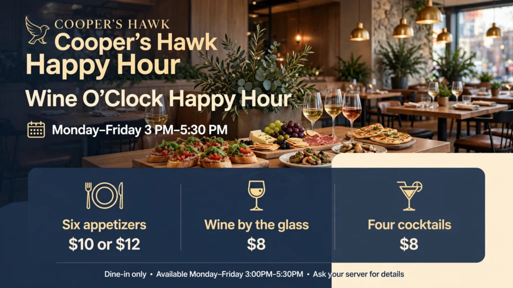 Cooper's Hawk Happy Hour overview infographic