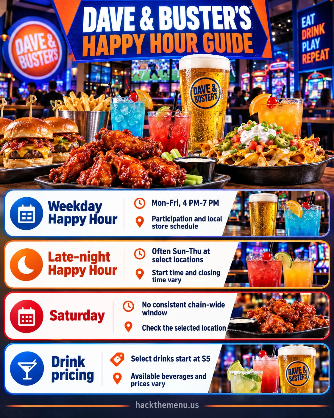 Dave And Busters Happy Hour Times infographic