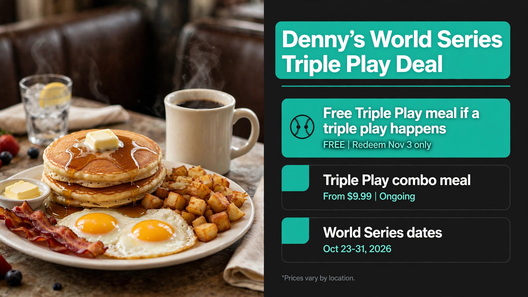 Denny's World Series Triple Play free meal giveaway deal infographic