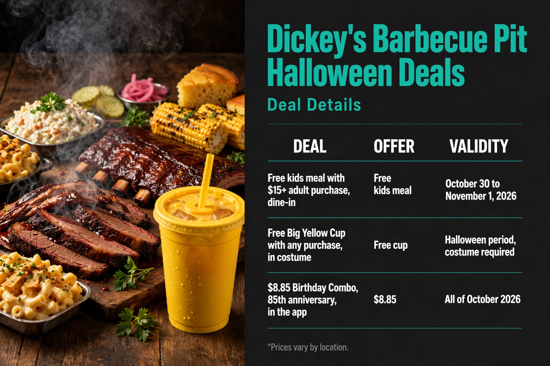 Dickey's Barbecue Pit Halloween free kids meal deal infographic