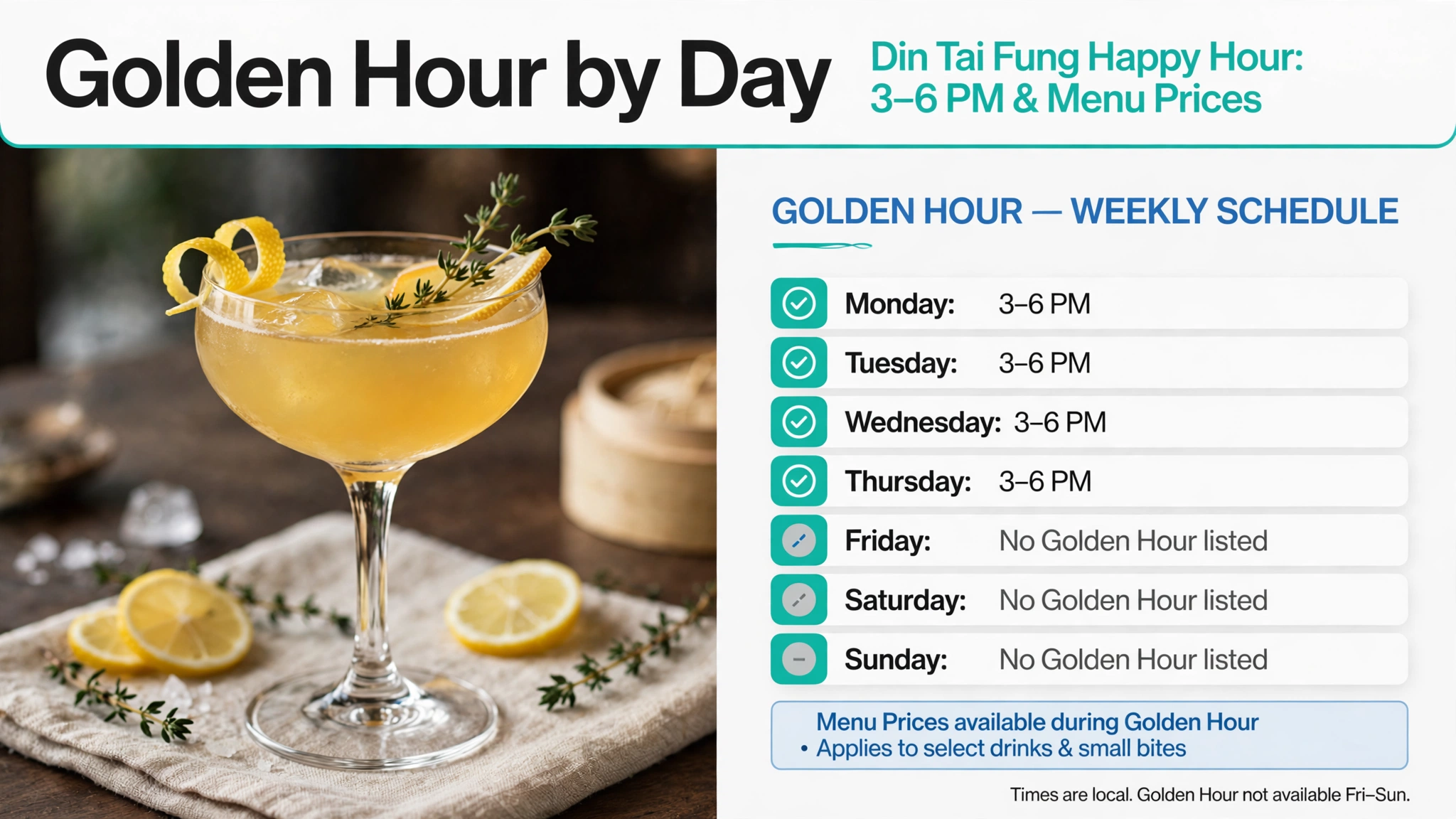Din Tai Fung Golden Hour days and hours infographic