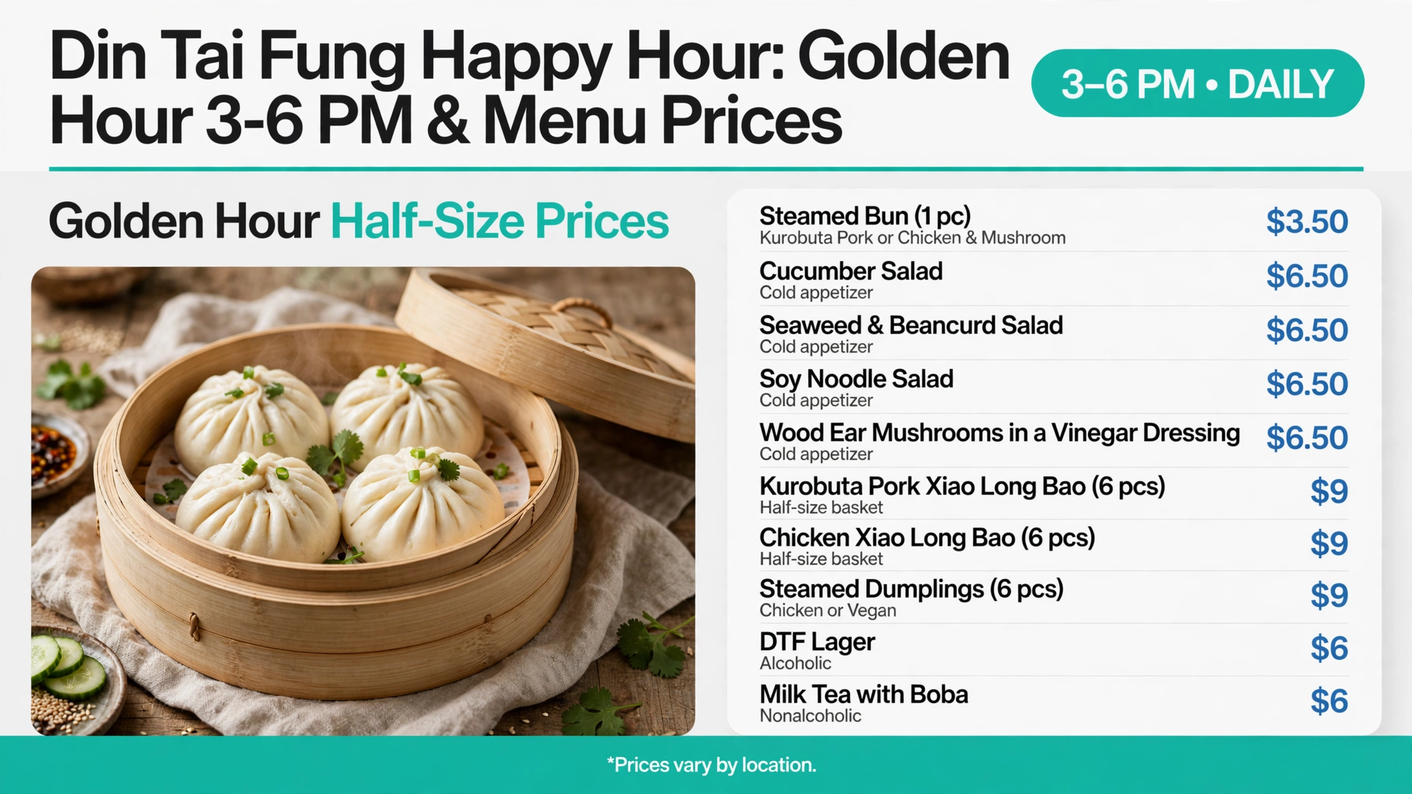 Din Tai Fung Golden Hour half-size prices infographic