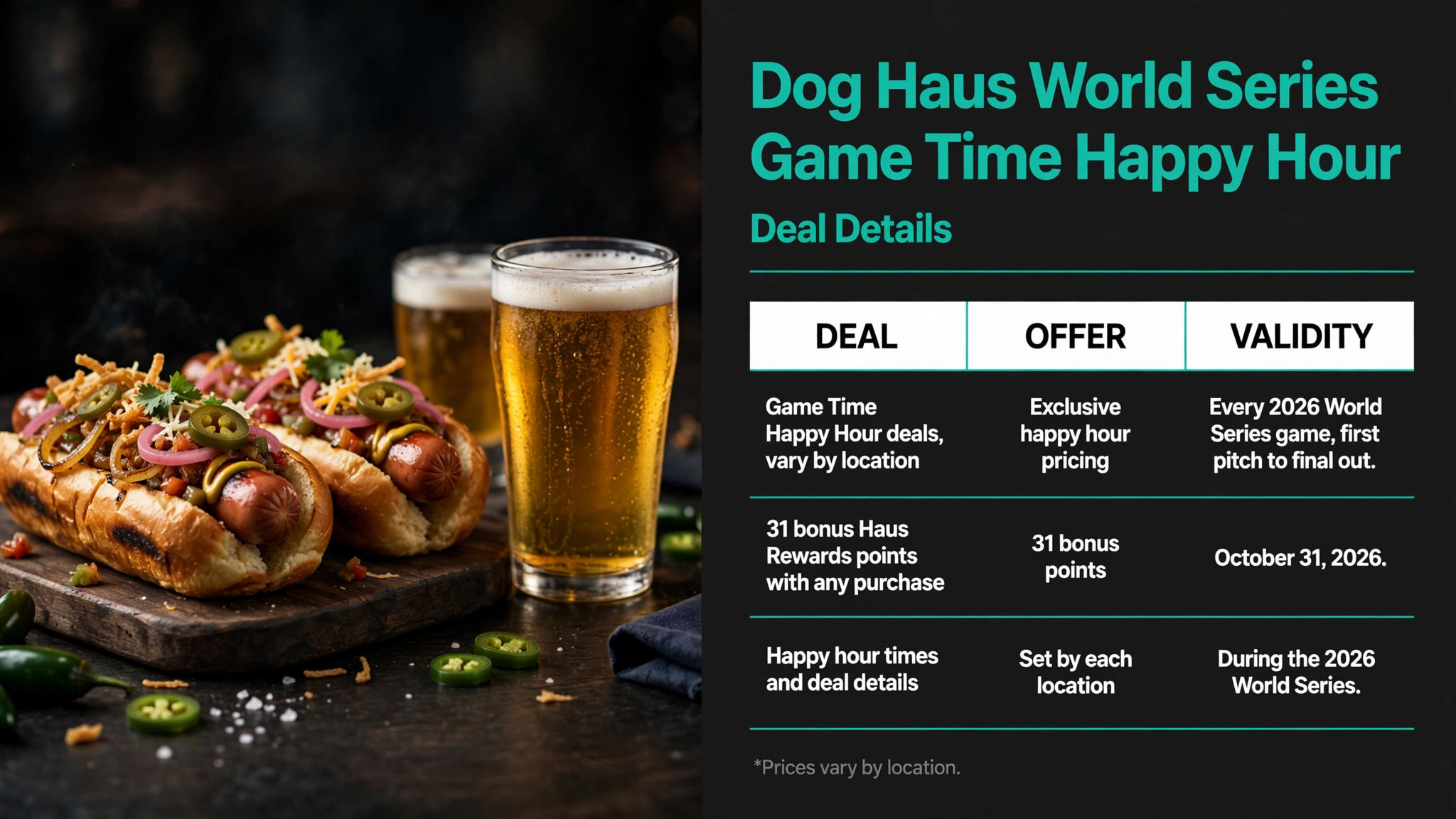 Dog Haus World Series Game Time Happy Hour deal infographic