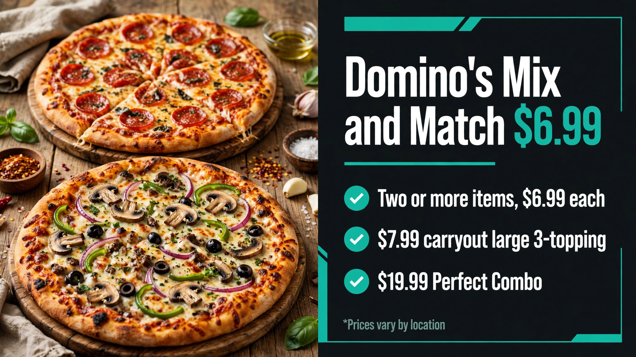 Dominos Mix And Match 6 99 Perfect Combo deal infographic