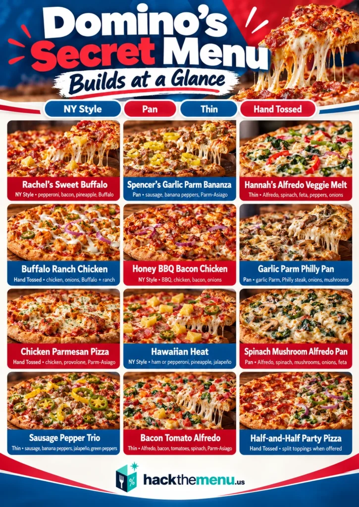 Domino's Secret Menu builds at a glance — 12 pizza builds poster