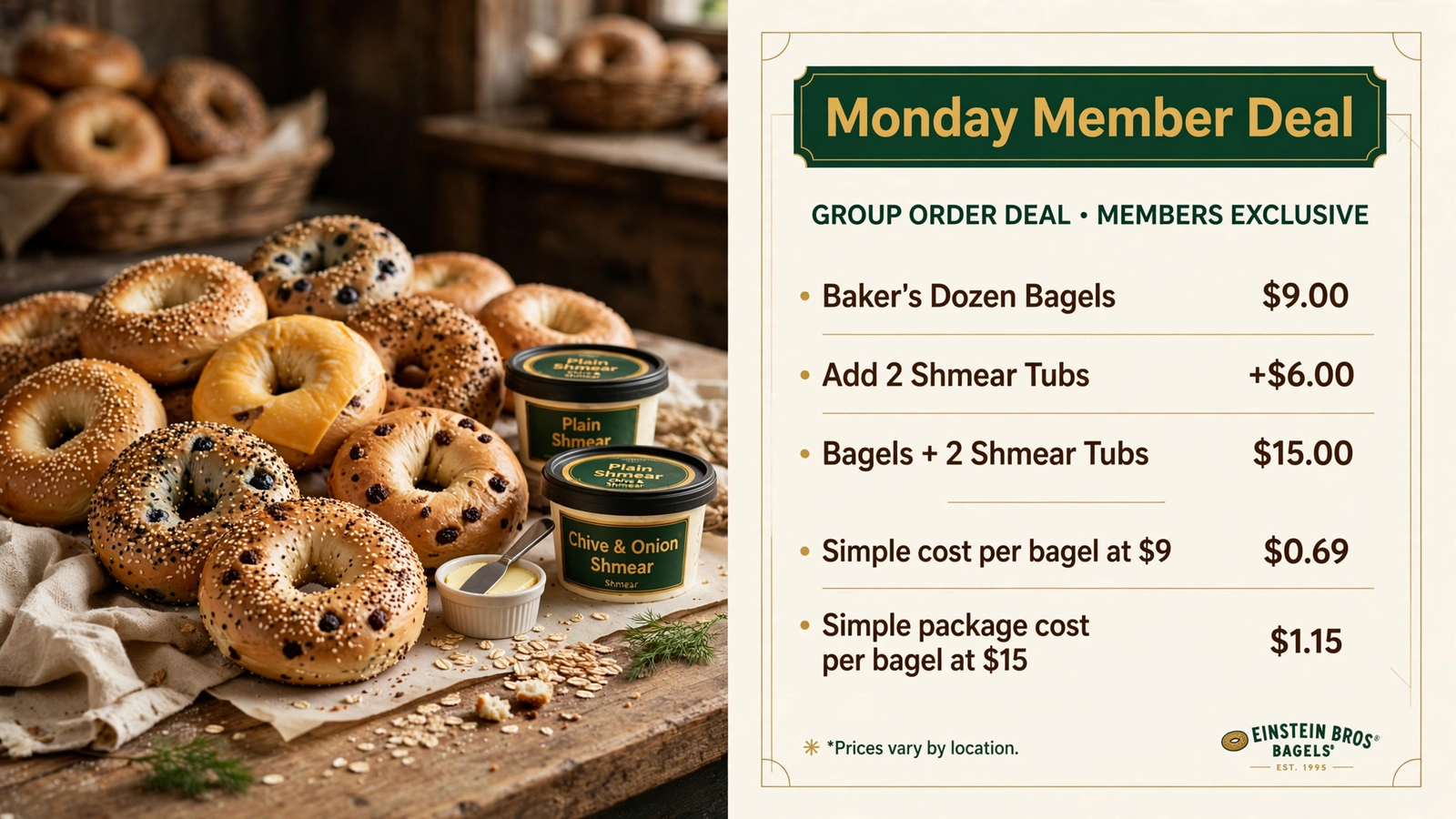 Einstein Bros Bagels menu table 15 infographic