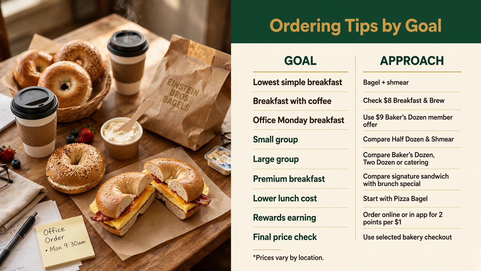 Einstein Bros Bagels menu table 17 infographic