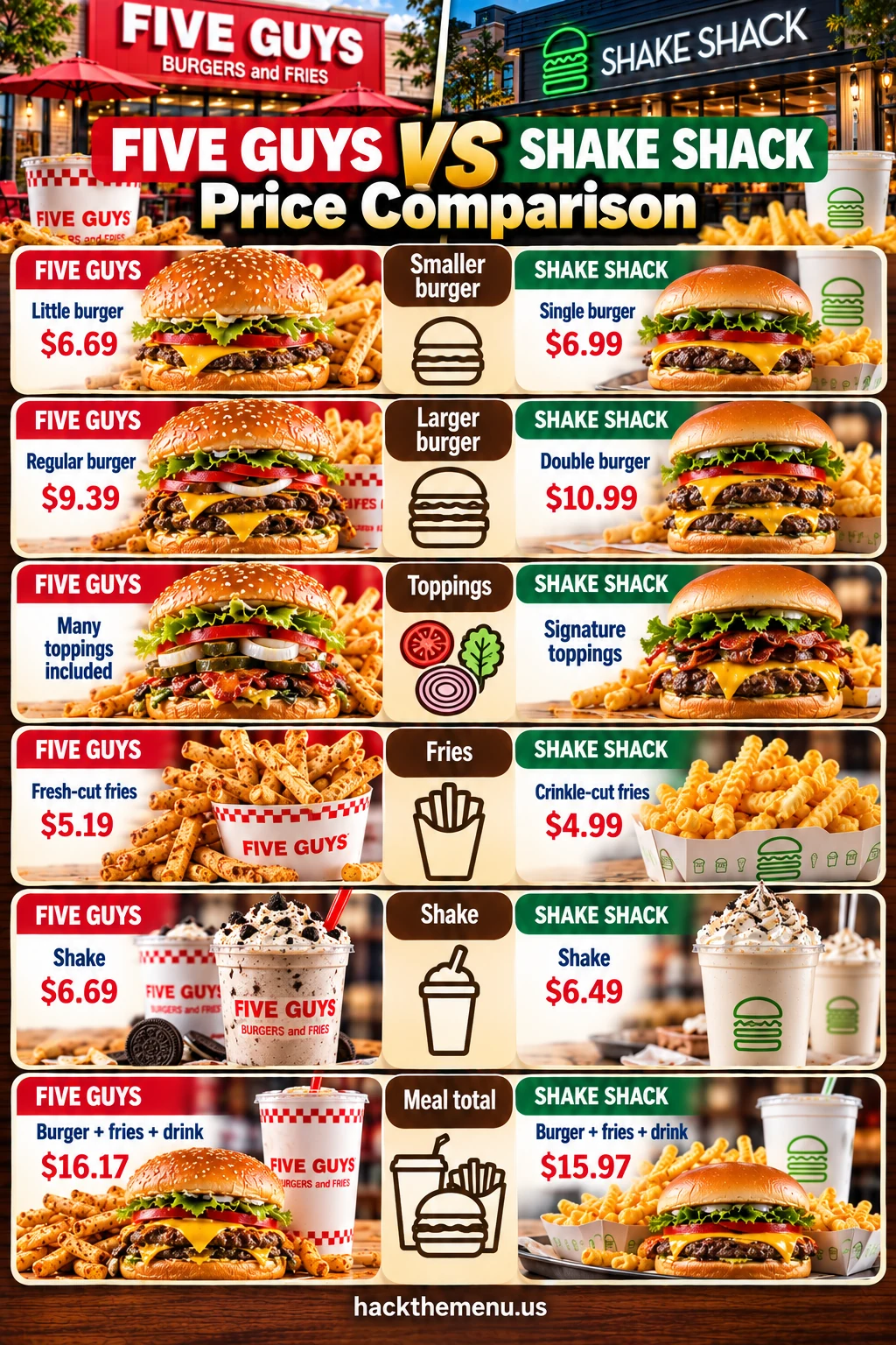 Five Guys Vs Shake Shack Price Comparison infographic