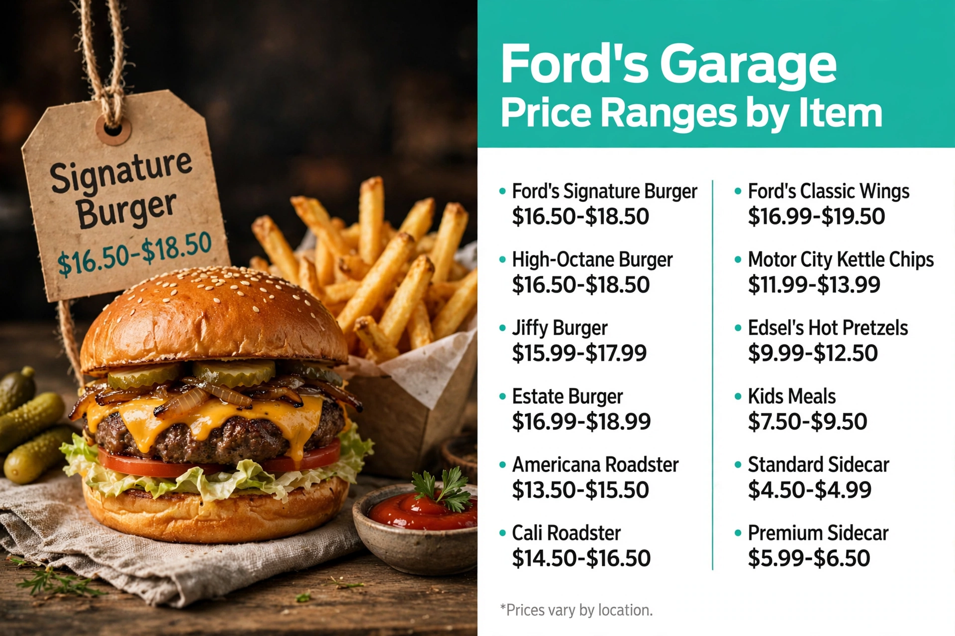 Fords Garage menu prices: Price Variation by Item infographic