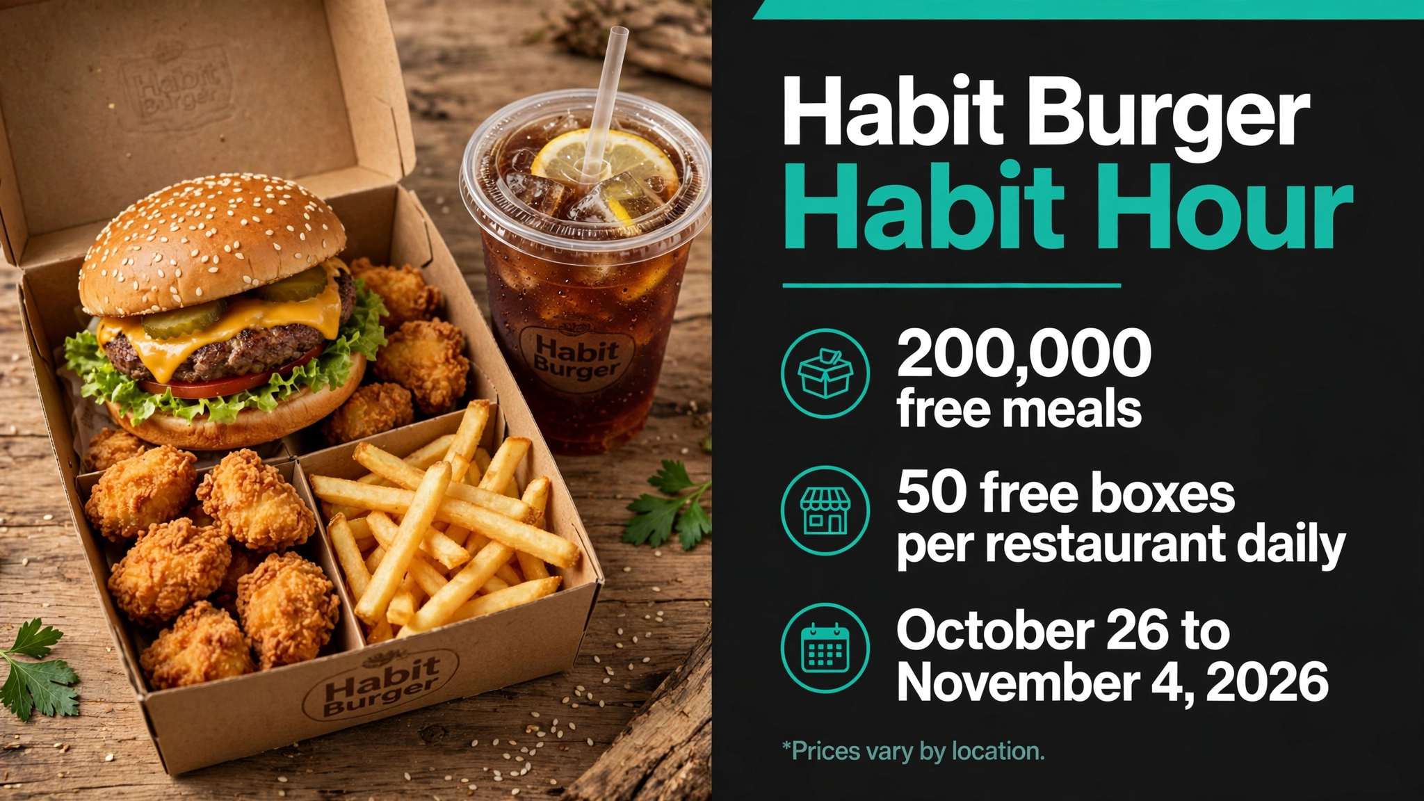 Habit Burger Habit Hour Free Meals deal infographic