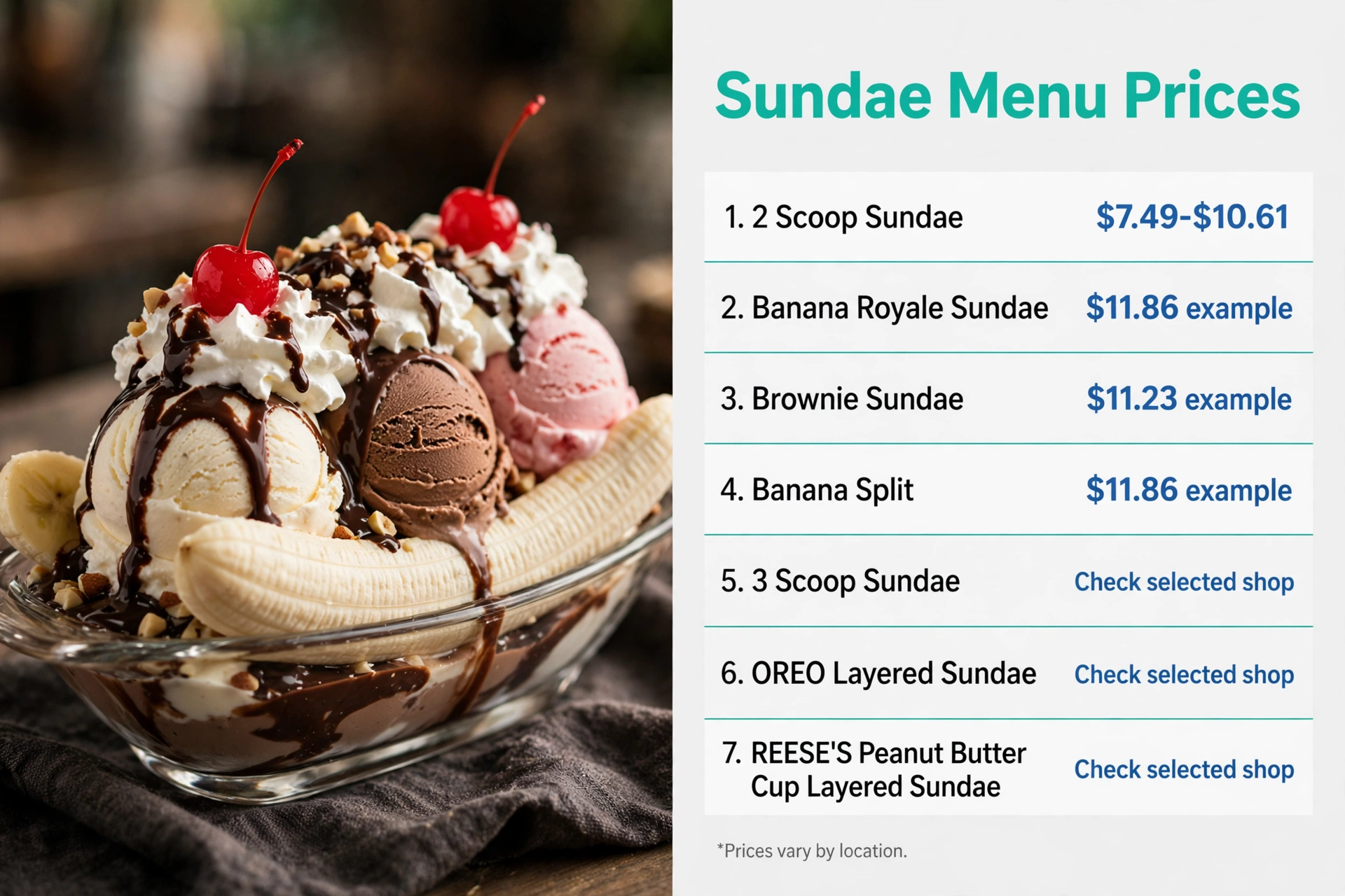 Infographic showing Baskin-Robbins Menu With Prices