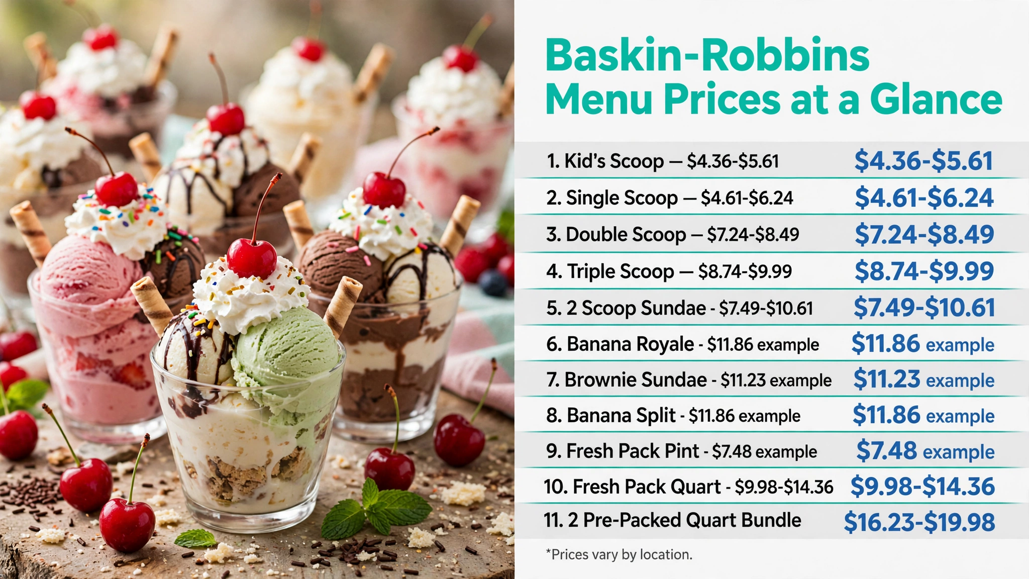 Infographic showing Baskin-Robbins Menu With Prices